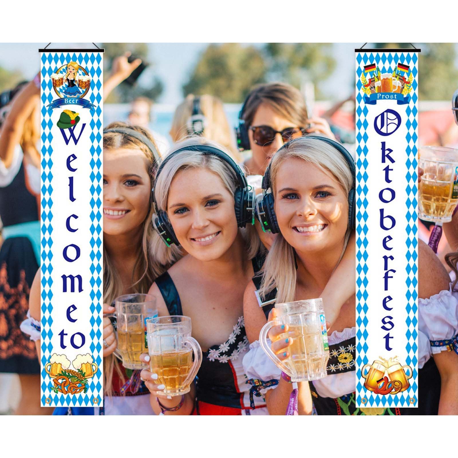 AYNKH 2er Set Oktoberfest Banner 180x30 Cm - Bayrische Bierfest Deko Für Party