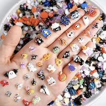 60Pcs Halloween Mix Nail Charms Cute Ghost Pumpkin Nail Gems Gothic Bat Spider Web Nail Rhinestones Colorful 3D Resin Design Nail Jewelry Halloween Acrylic Nails Supplies for Women Decorations Tips