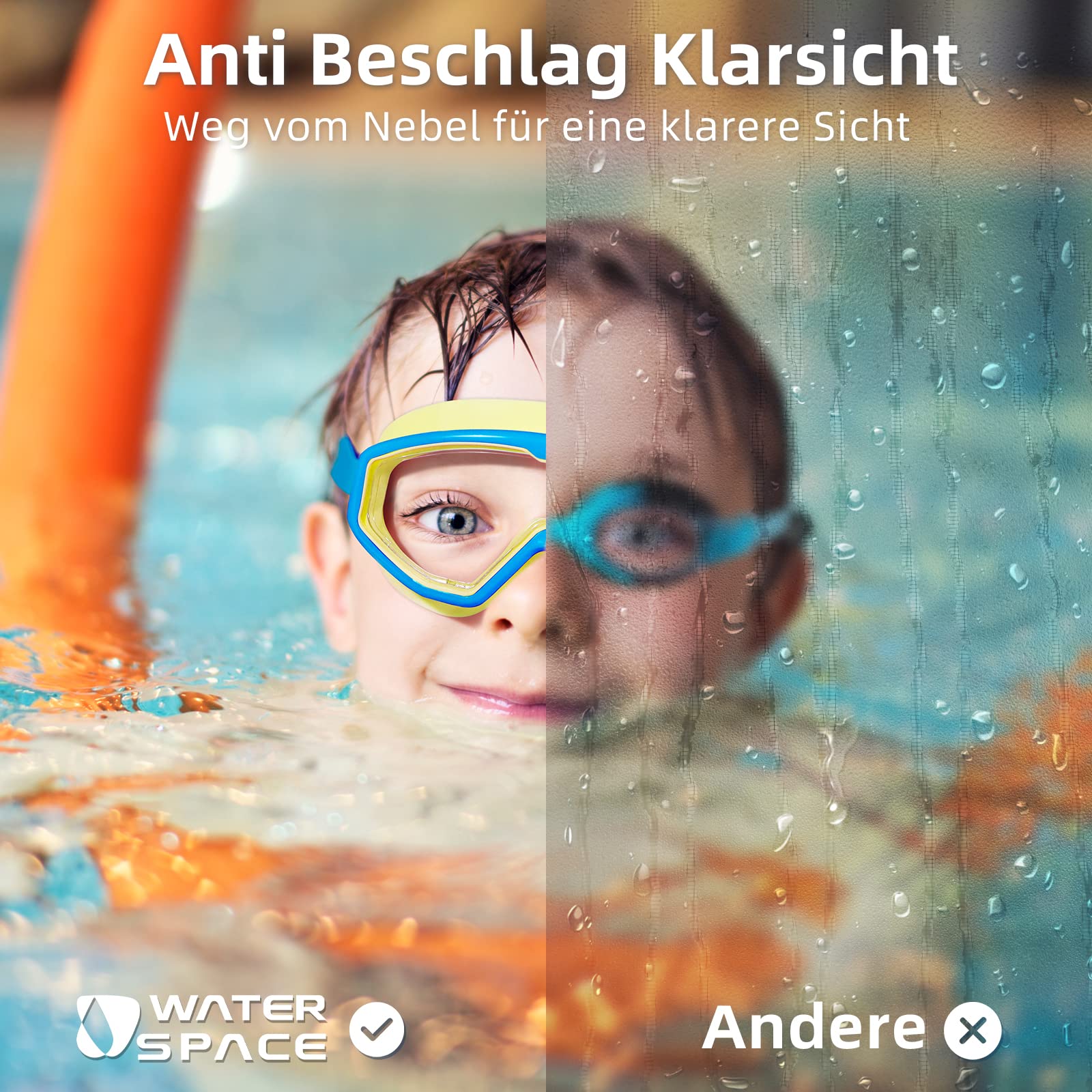 Water Space Taucherbrille Kinder Schwimmbrille Kind Mädchen Junior Jugend Jugendliche 3-14 Jahre Swimming Goggles Schwimmbrillen Schwimmmaske Antibeschlag
