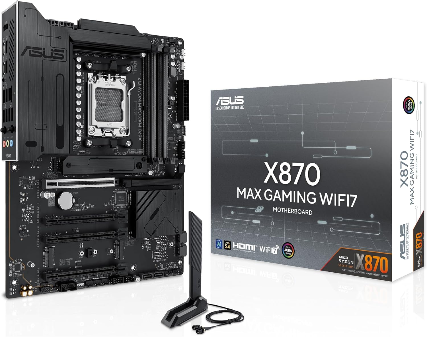 X870 MAX GAMING WIFI7, Scheda Madre AMD ATX, 12+2+1 Stadi di Alimentazione, Slot DDR5, Tre Slot M.2, PCIe 5.0, WiFi 7 con Q-Antenna, Ethernet Realtek 2,5Gb, HDMI, USB4 con USB-C, Aura Sync - Scheda madre