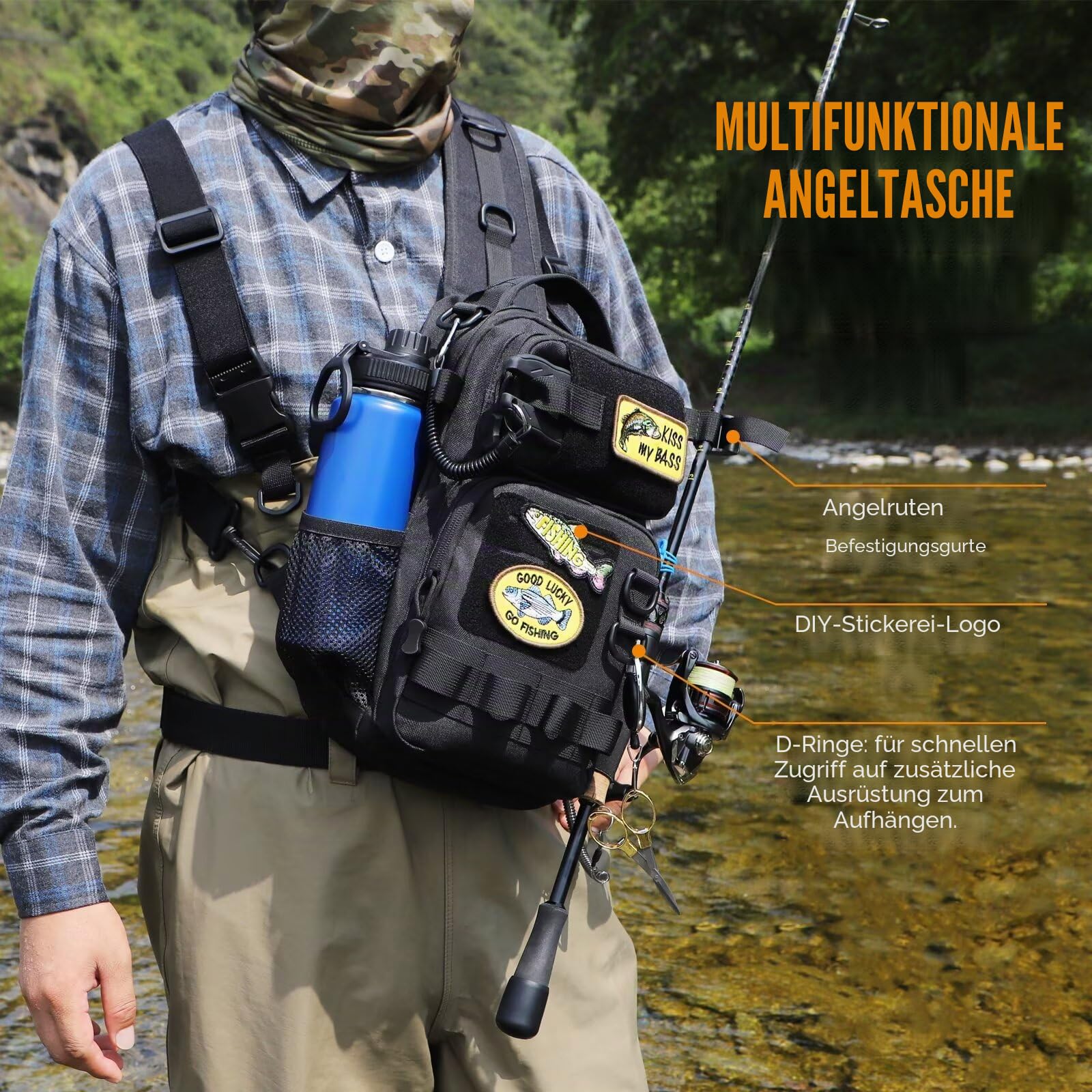 Dovesun Angelrucksack mit 3600 Tackle-Angelbox 1stk, DIY-Logos Angeltasche Angelrucksack zum Organisieren Aufbewahren von Angelzubehör Angeltasche Angeln Wandern Jagd