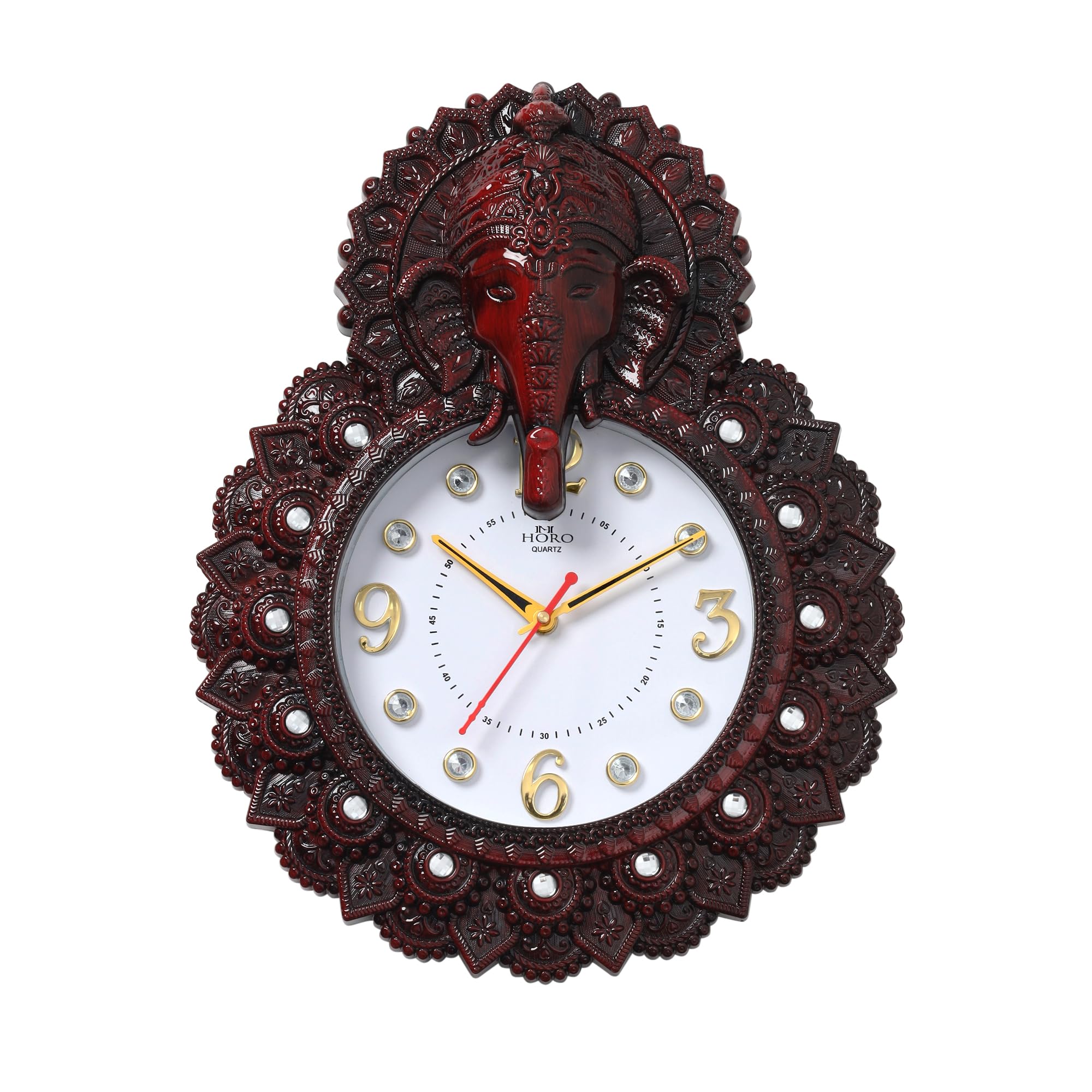HORO -Ganesh Idol with Stones -12 Inch Wall Clock - Number Dial/Mineral Glass ? 40x30x5Cm (Step Movement -Red Brown Antique Color Plastic Case) (B0CWRSH97X) Amazon Price History, Amazon Price Tracker