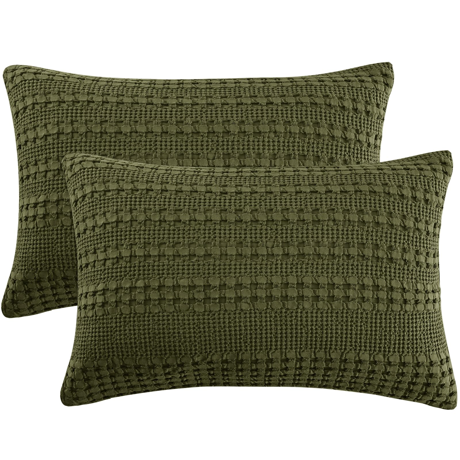 PHF 100% Cotton Waffle Pillow Shams King Size, 2 Pack 20" x 36" Soft Skin-Friendly Pillowcases, No Filling, Aesthetic Woven and Breathable Waffle Weave Pillow Case Covers for Bed, Capulet Olive