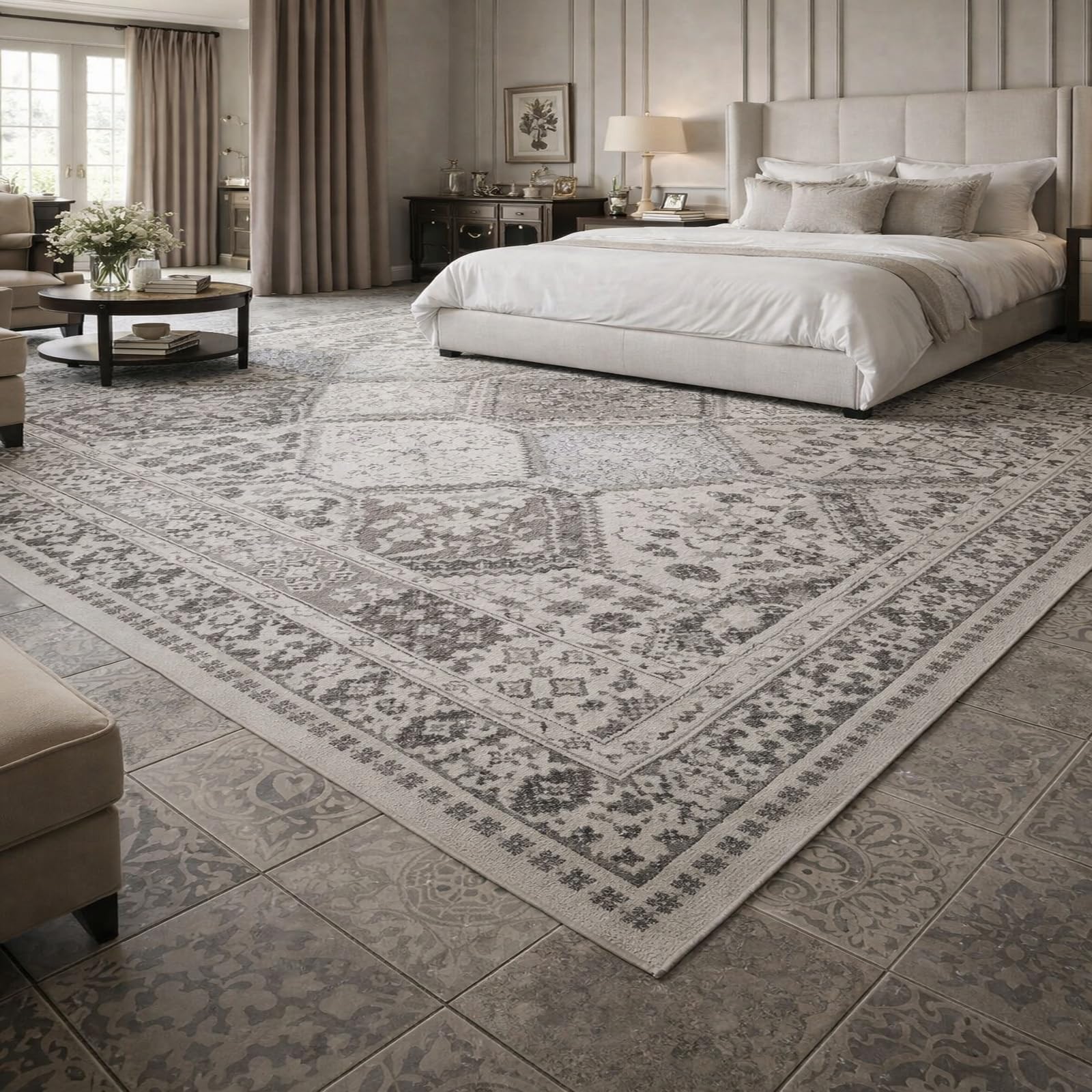 Alfombra gris 180x250 cm de pelo corto Rururug para comedor lavable
