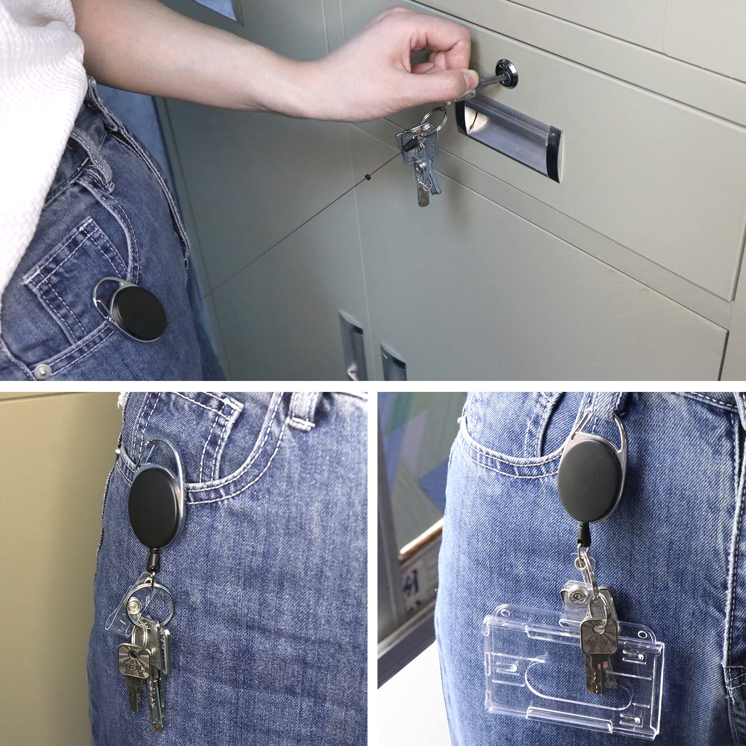 Portachiavi retrattile Porta Badge Bobina Clip ID Estensibile 6 pezzi