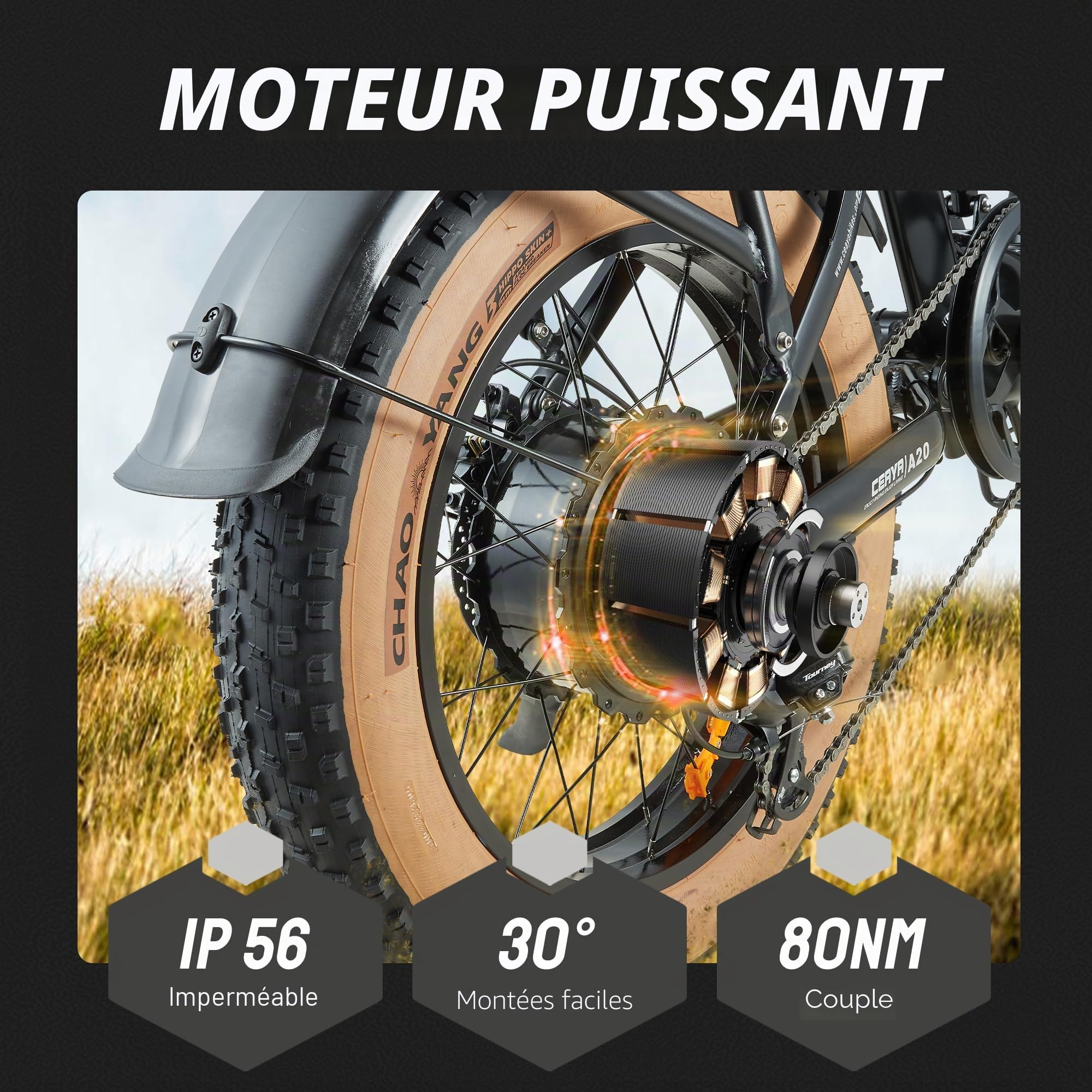 Vélo Électrique Pliable A20 Vélos Électrique 20" x 4 Fat E-Bike Urbain pour Adulte VTT Électrique Batterie 20Ah,Charge Max. 180KG,7 Vitesses,Suspension Complète