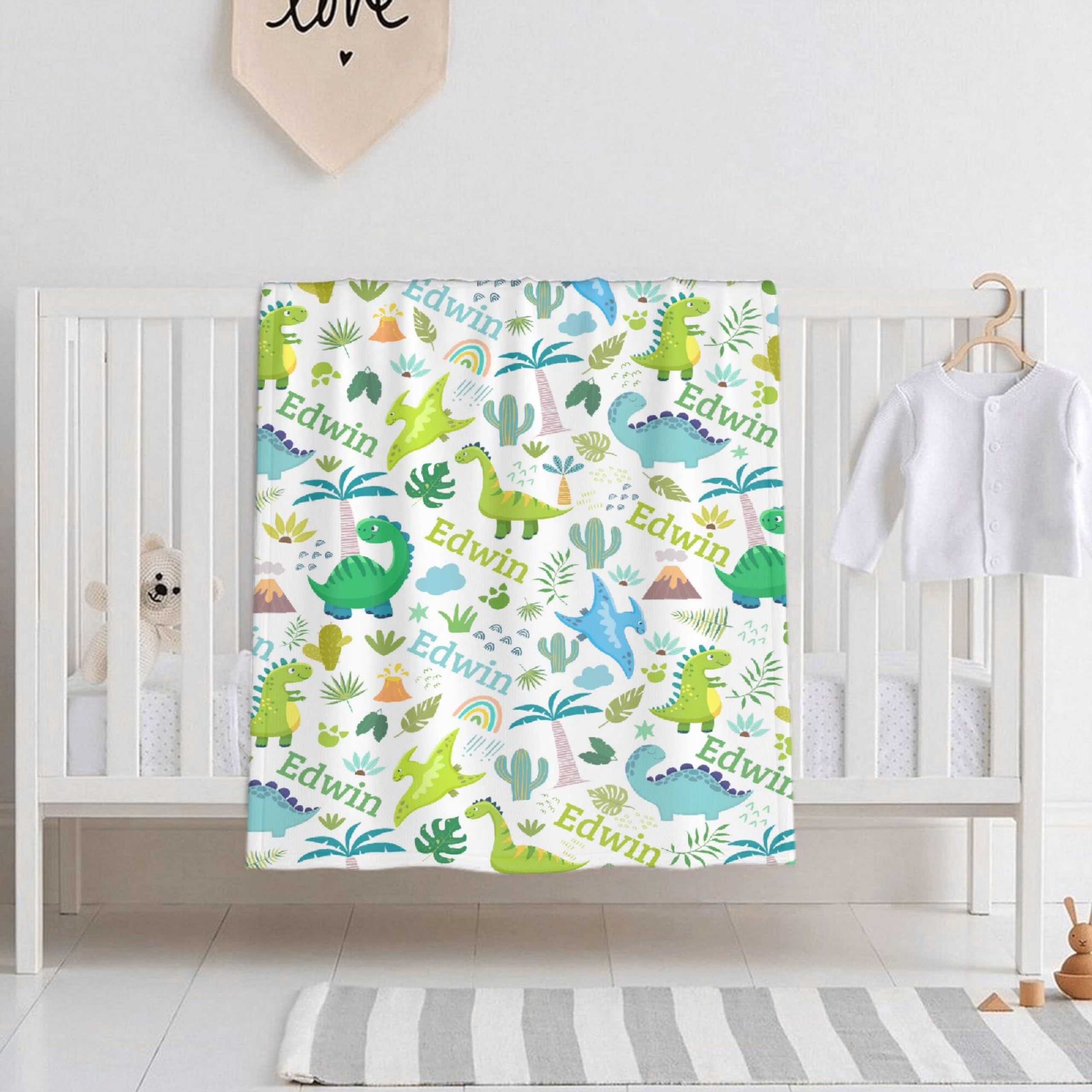 Ottoy Dinosaurs Personalized Baby Blanket Gifts Custom Dinosaurs Blanket for Girls Boy, Super Soft Blankets for Toddler Bed Nursery Decor 40