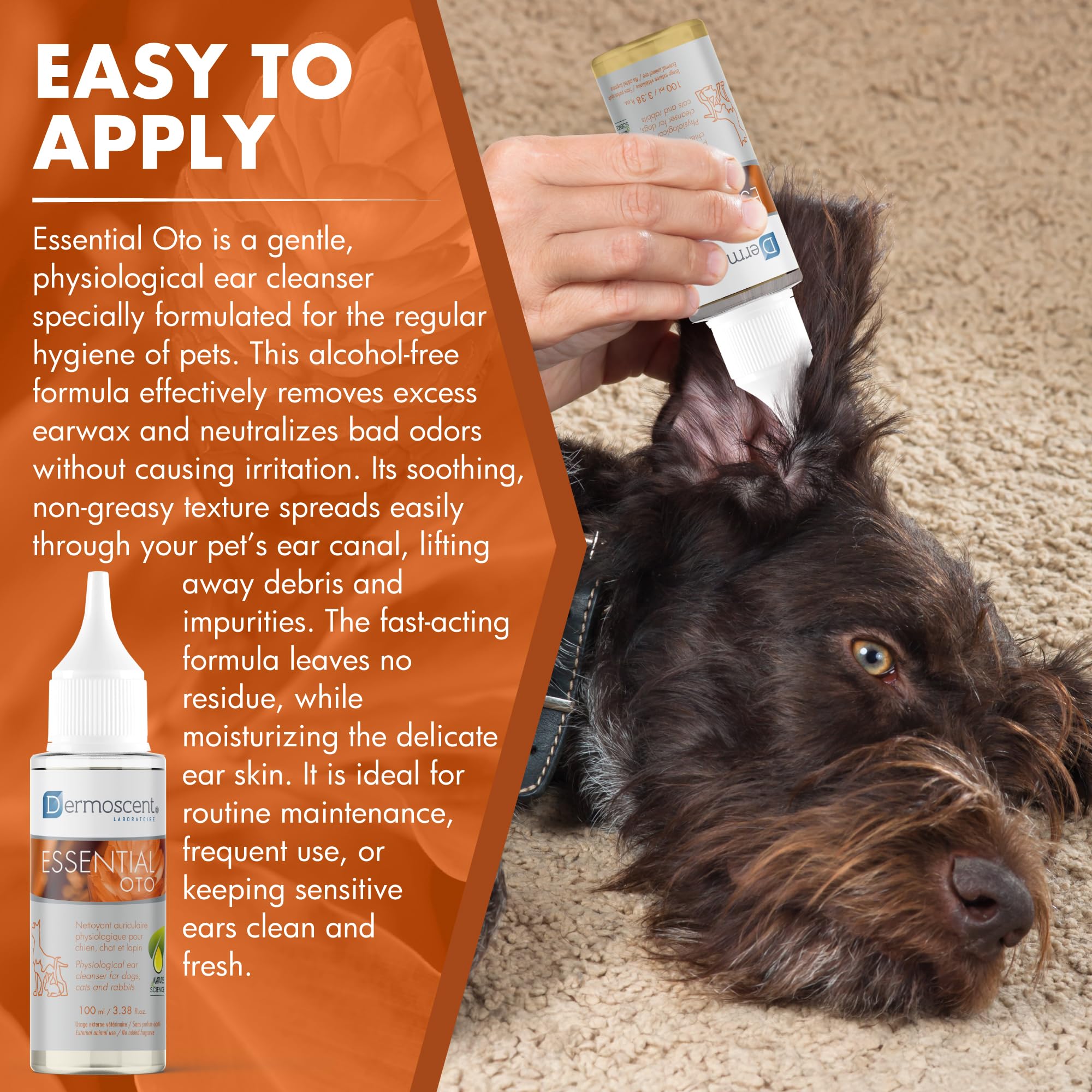 Dermoscent Essential OTO - Detergente auricolare per cani, gatti e conigli | Formula naturale senza alcool | Elimina cerumen e odori, idrata e lenitiva, 100 ml