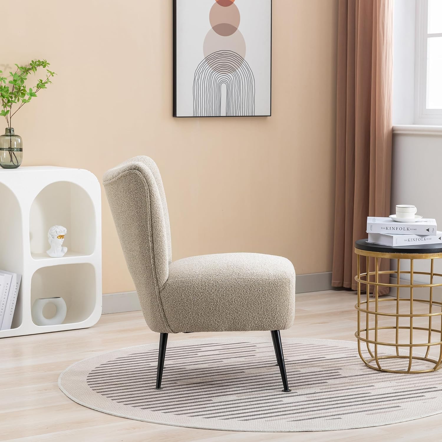 Living Room Chairs, Armless Accent Chair with Rubber Wooden Legs Modern Upholstered Corner Side Chair for Living Room, Bedroom, Office, Hotel Taupe As Shown