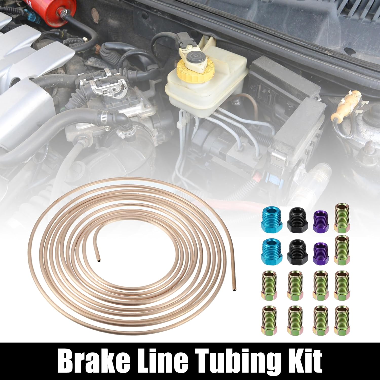 X AUTOHAUX 1 Set 25 Ft of 1/4 Inch OD Brake Line Tubing Kit Flexible Copper-Nickel Alloy Brake Line Tube Roll Coil with 16 Inverted Flare Fittings