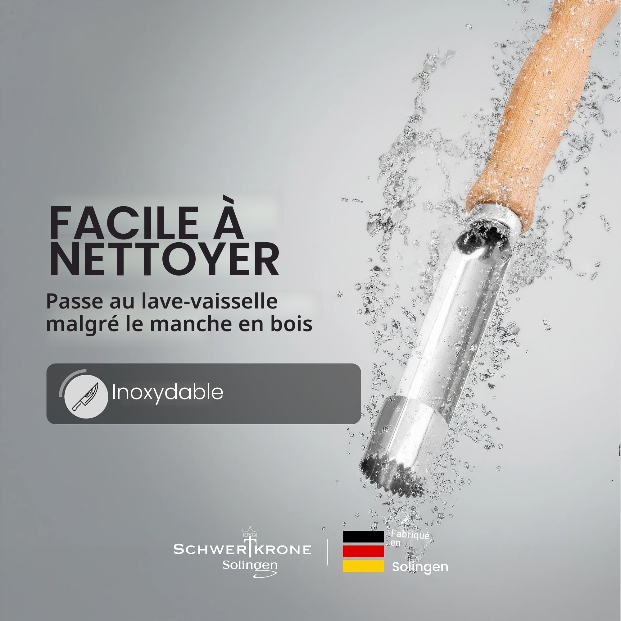 SCHWERTKRONE® Vide Pomme [MADE IN GERMANY] - Éplucheur de Pommes de Haute Qualité pour Enlever les Pépins - Vide Pomme Enleve Trognon - Evideur & Denoyauteur Pomme - Bois de Hêtre