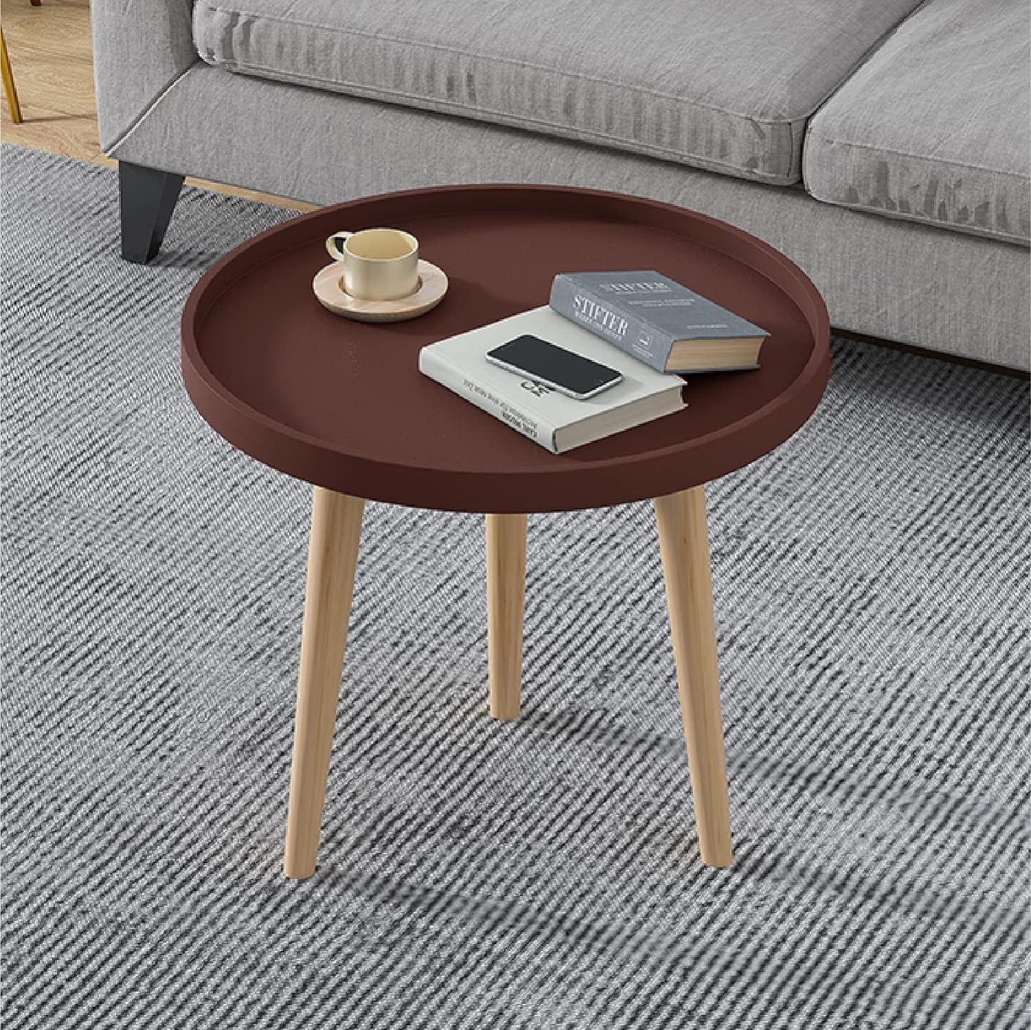 Brown Art SHOPPEE Round Mango Wood Coffee Table, 36 cm x 48 cm, Brown, Art Deco Style, Multifunction, Already Assembled-image-19