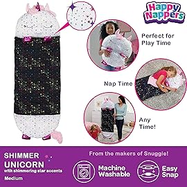 Happy Nappers Pillow & Sleepy Sack- Comfy, Cozy, Compact, Super Soft, Warm, All Season, Sleeping Bag with Pillow- Medium 54 x 20, Shimmer Unicorn