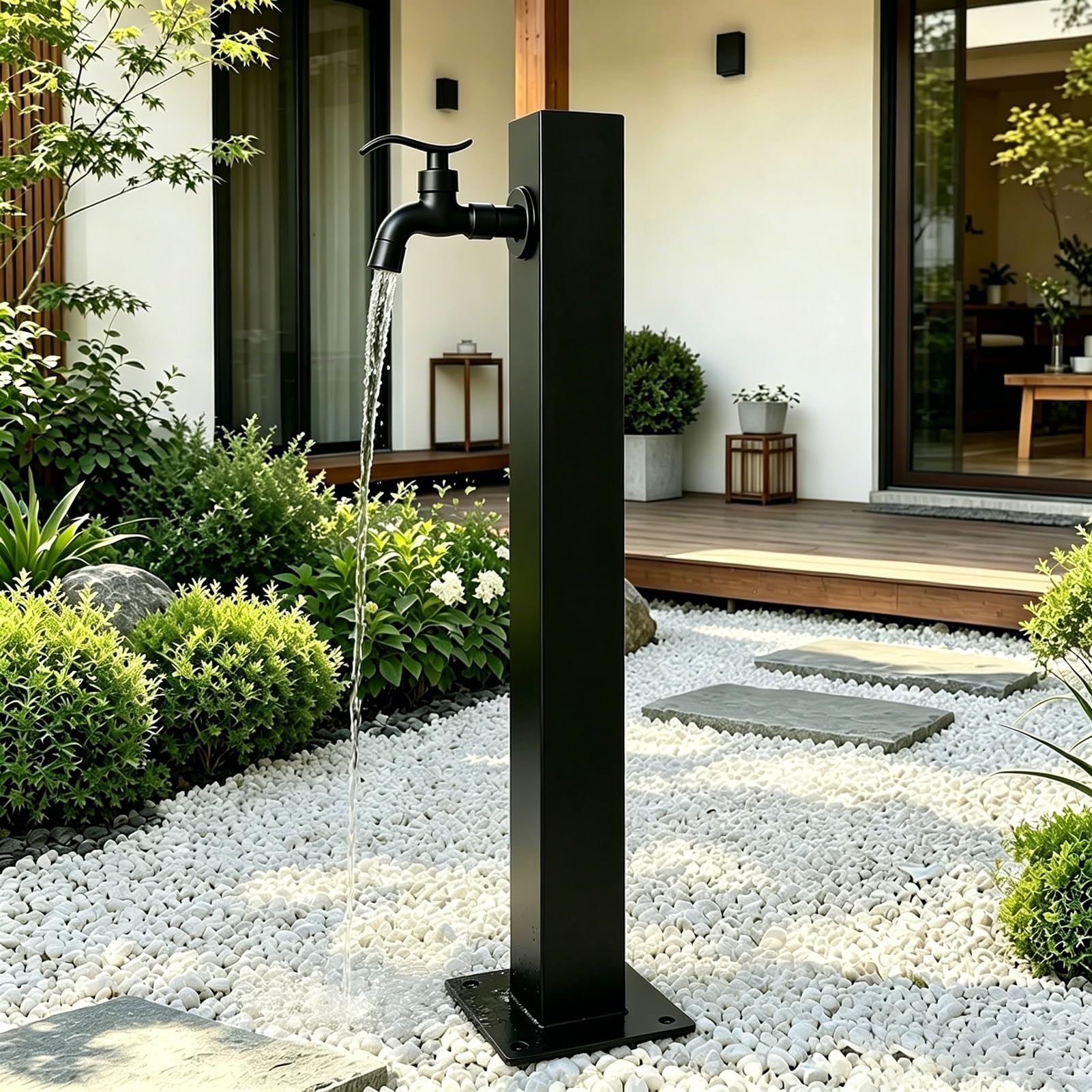 Lonmrrton D Modern Square Garden Water Column, Freestanding Black Yar Hydrant Outdoor Spigot For Patio Backyar Poolside Courtyar, Floor Or Side Mounte