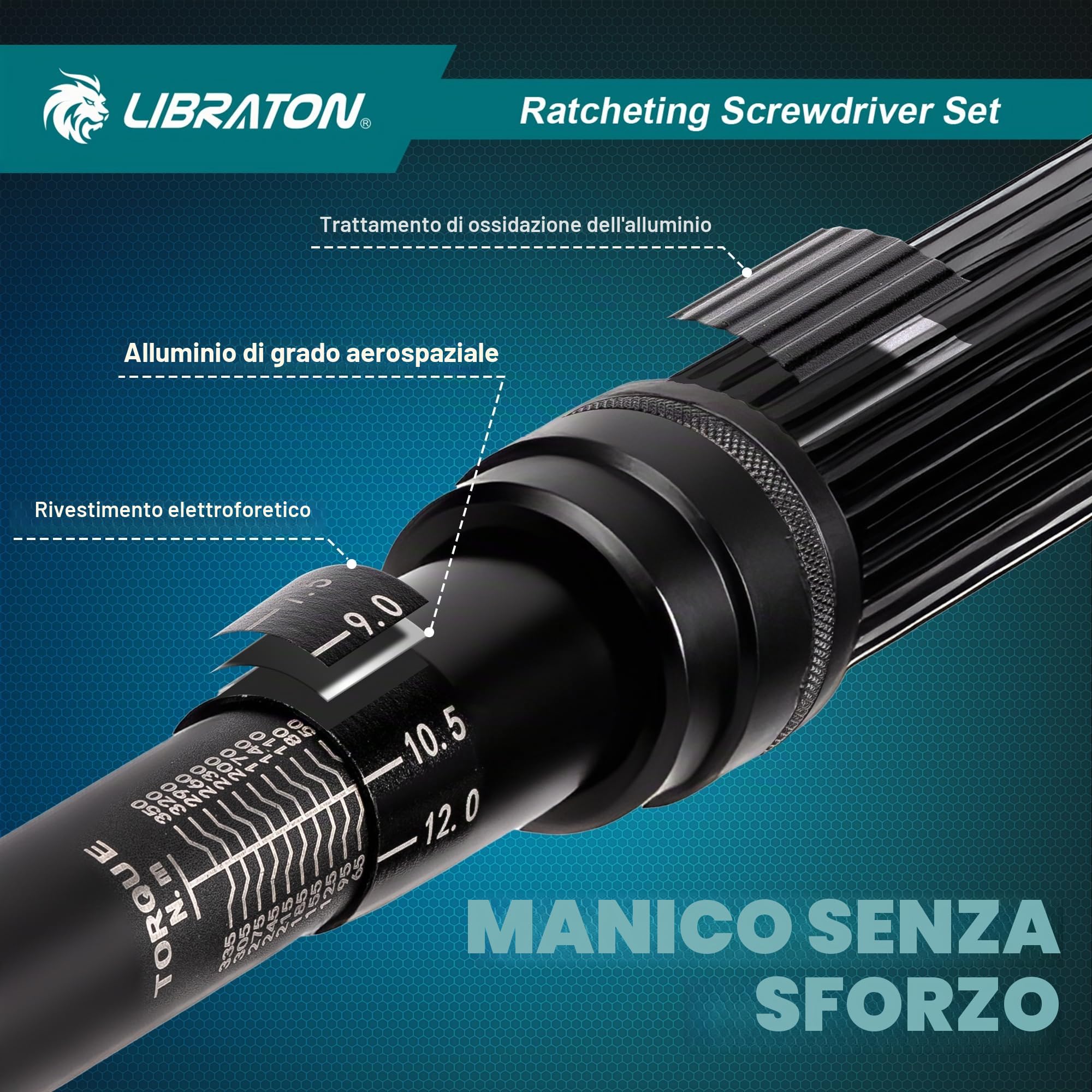 LIBRATON Chiave dinamometrica 1,27 cm, 50-350 NM, chiave dinamometrica ± 3% di precisione, robusta asta del cambio da 55,9 cm, 72 denti a doppia direzione regolabile per la manutenzione del motore e