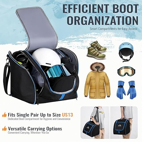 Miniatura 22 de Ski Bag and Boot Bag Combo, Padded Skis Bag for Air Travel, Safety Reinforce Ski Carrier Bag Fits for Skis Up to 200 CM and Boots Up To Size US13