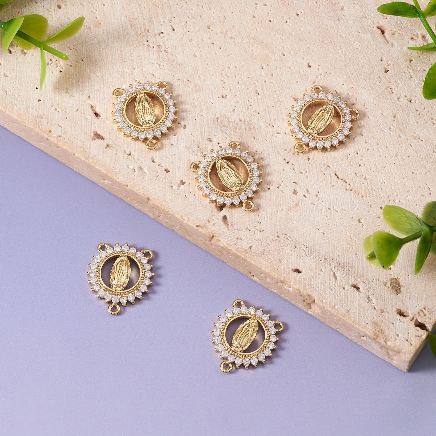 Elecrelive 5Pcs Rosary Charms Rhinestone Link Center Miraculous Medal Easter Vintage Pendants Golden Chandelier Component Charms Religious Pendants for Jewelry Necklace Earrings Craft - Image 6