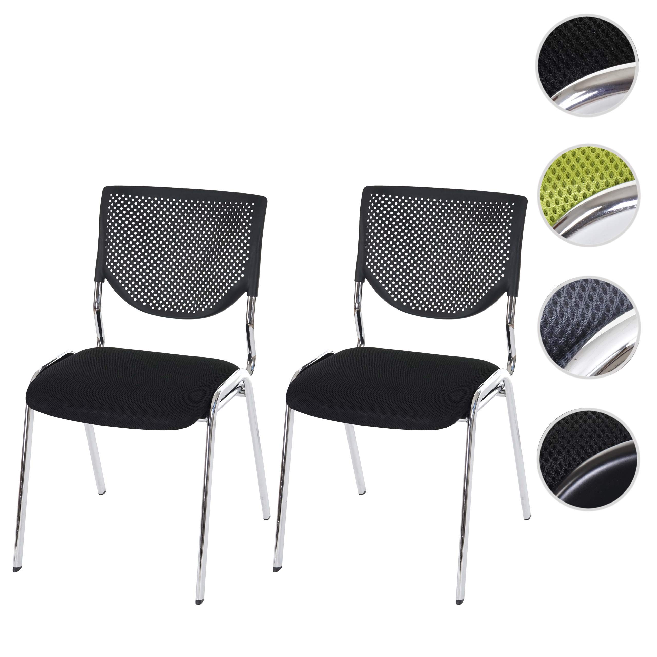 Mendler 2 x Chaise Visiteur T401 empilable Tissu siège Noir Pieds chromés