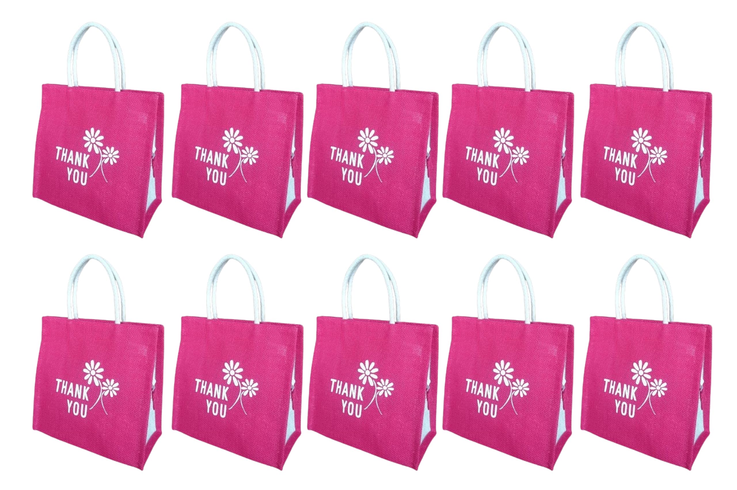 Soman Jute Ecofriendly Return Gift Bags Thank You Printed with Zip Pink Pack of 10 Bags