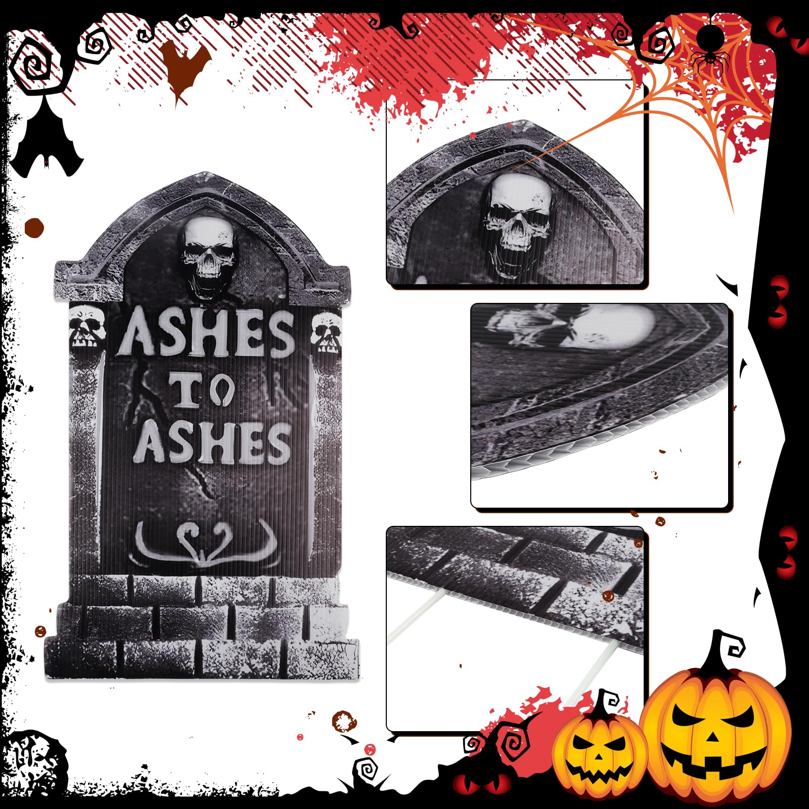 6 Pièces Pierre Tombale Halloween,42 cm Pierres Tombales RIP avec 12 Piquets en Plastique pour Halloween Jardin