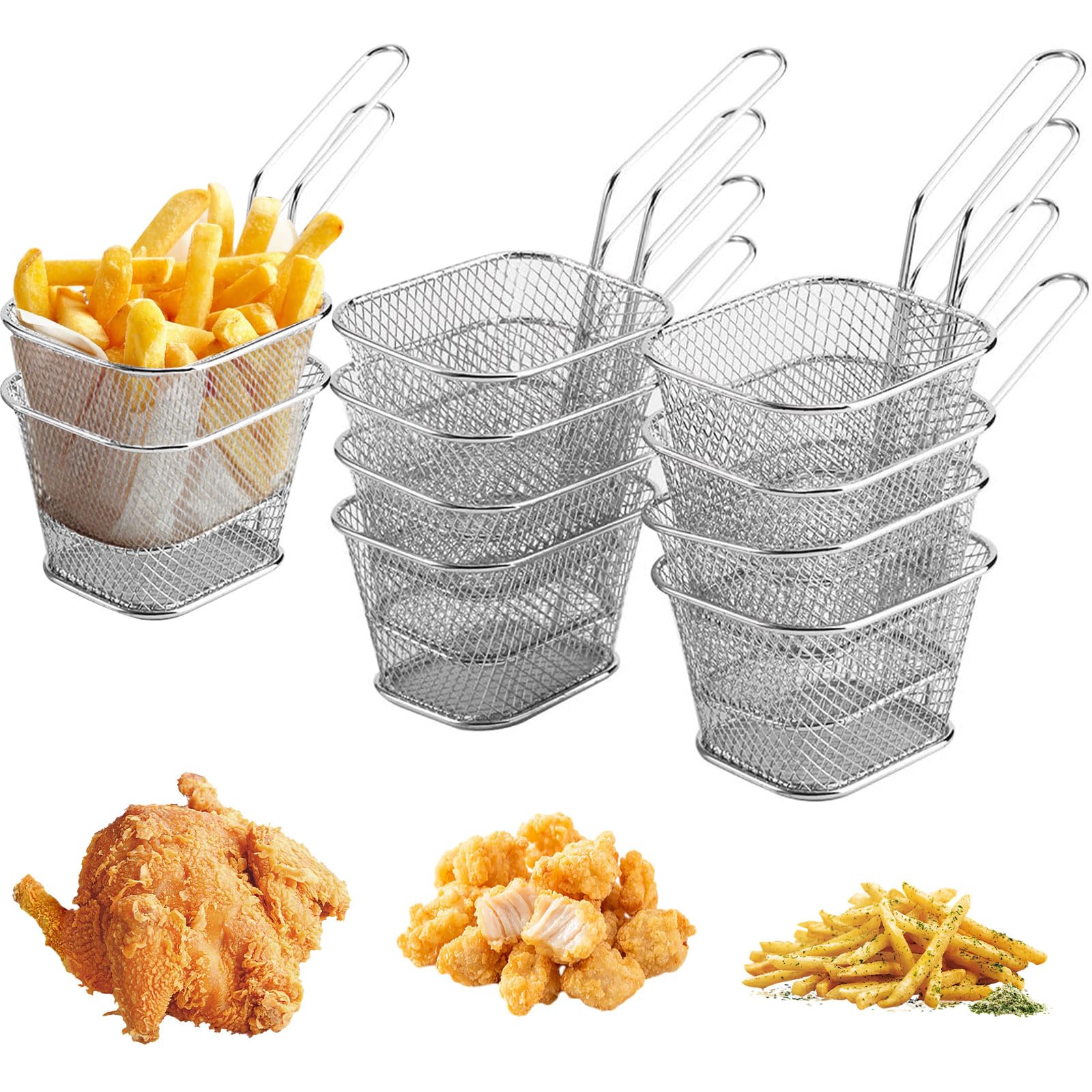 Tokincen 10Pc Silbern 10 Pieces Frying Basket, Small Serving Baskets For Chips, Mini Chips Baskets, Stainless Steel Fryer Baskets, Frying Baskets For Serving For French Fries, Shrimp, Onion Rings
