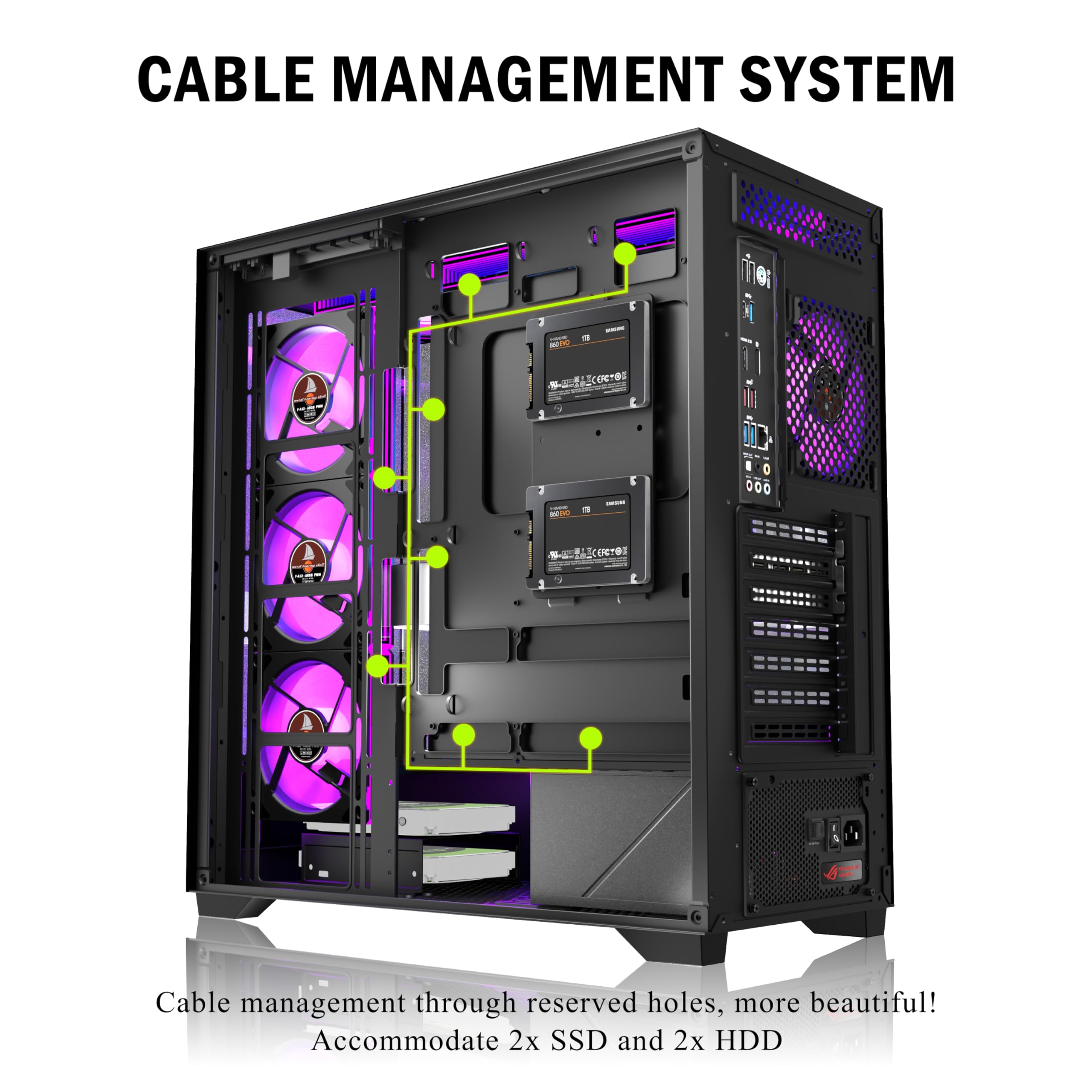 KEDIERS PC Gehäuse Vorinstallierter 7 × 120MM PWM ARGB Lüfter, ATX Mid Tower PC Gehäuse, Computergehäuse mit Panoramaaussicht Gehärtetes Glas Front Panel,Schwarz，P4 ARGB