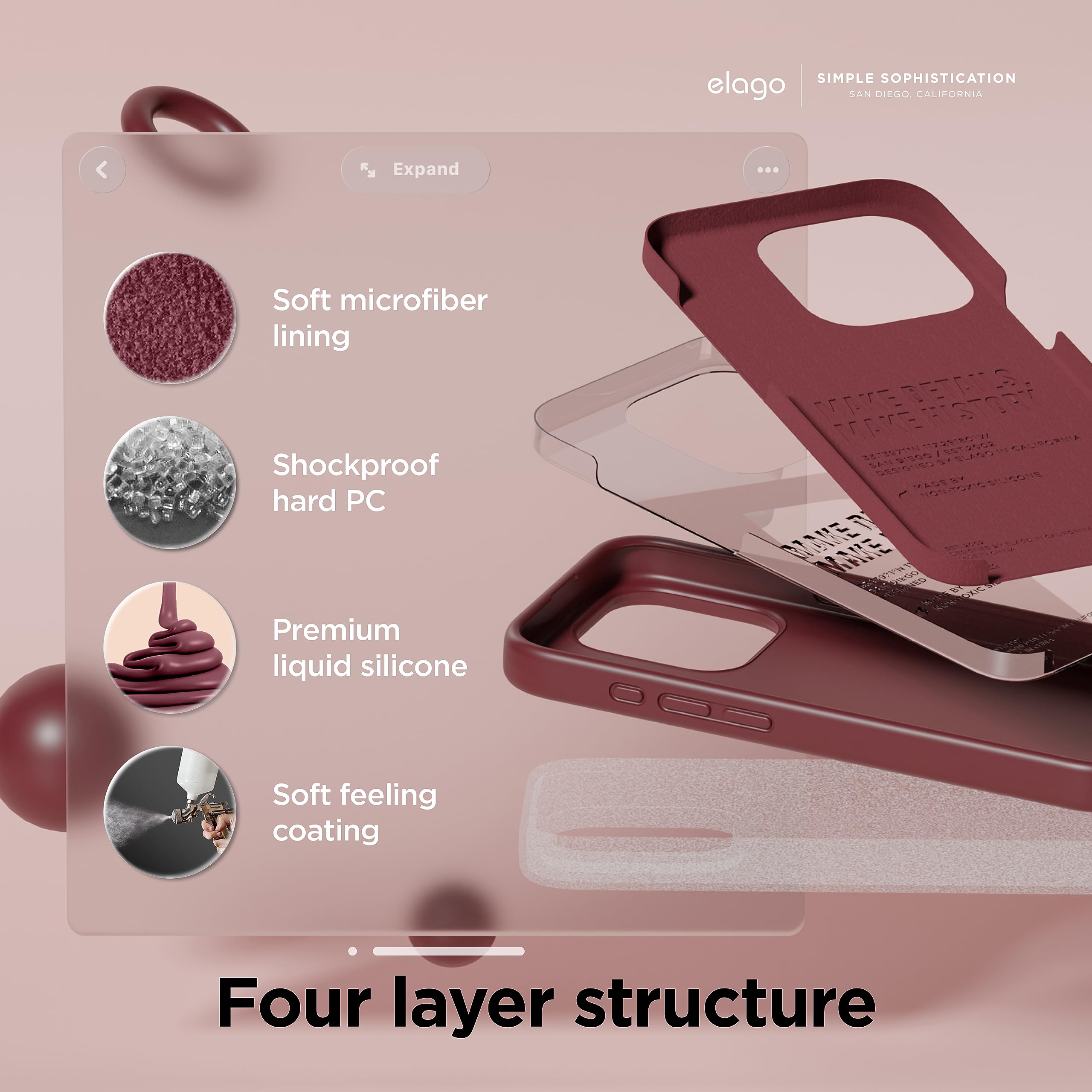 elago Premium Liquid Silicone Case for iPhone 15 Pro Burgundy 2