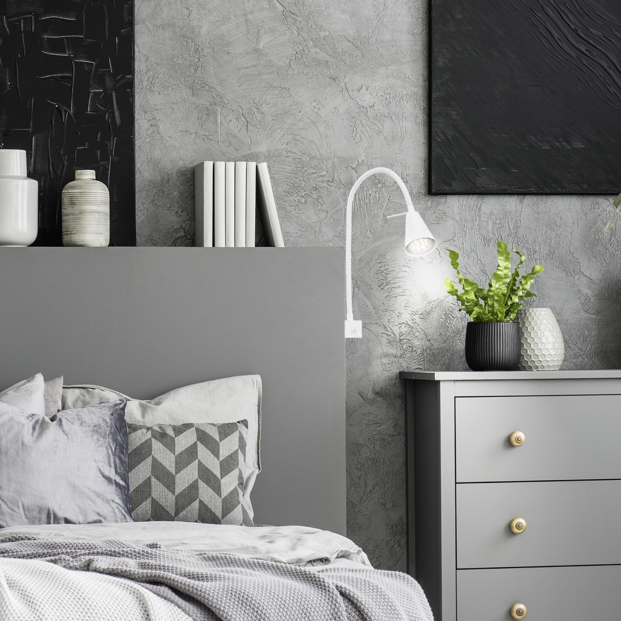Briloner Leuchten Lampada da letto a LED, braccio flessibile, con interruttore on/off, 4 watt, 400 lumen, 3.000 Kelvin, colore bianco