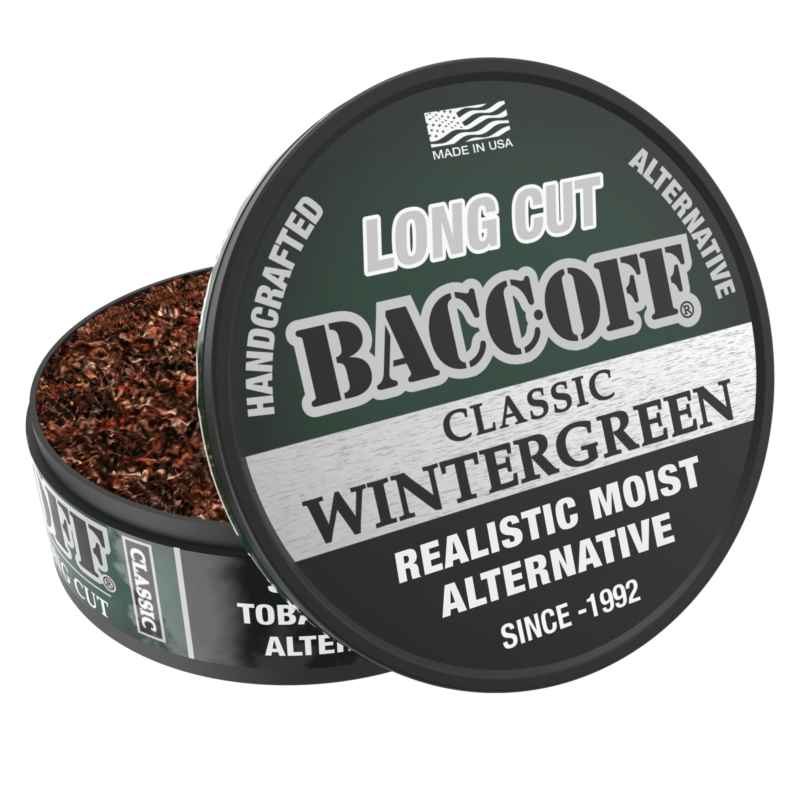 1 Can, BaccOff, Classic Wintergreen Long Cut, Refreshing and Strong Wintergreen Flavor, Realistic Moist Alternative