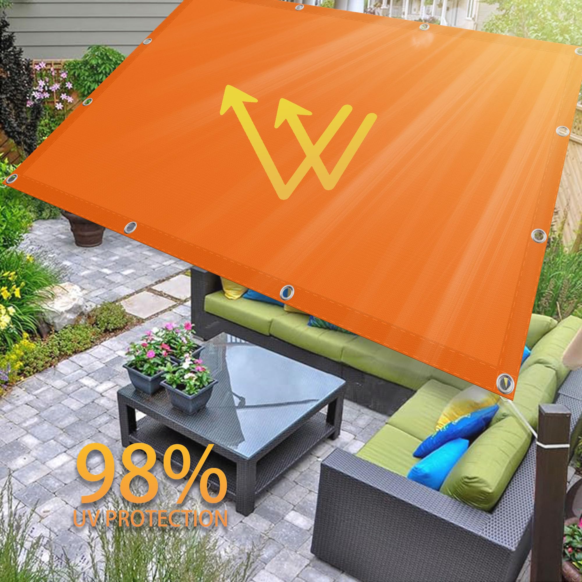 Sonnensegel Nach Maß 180 x 180 cm Atmungsaktives Segeltuch mit Ösen Atmungsaktiv für Terrasse, Garten, Balkon, Camping, Orange Garden