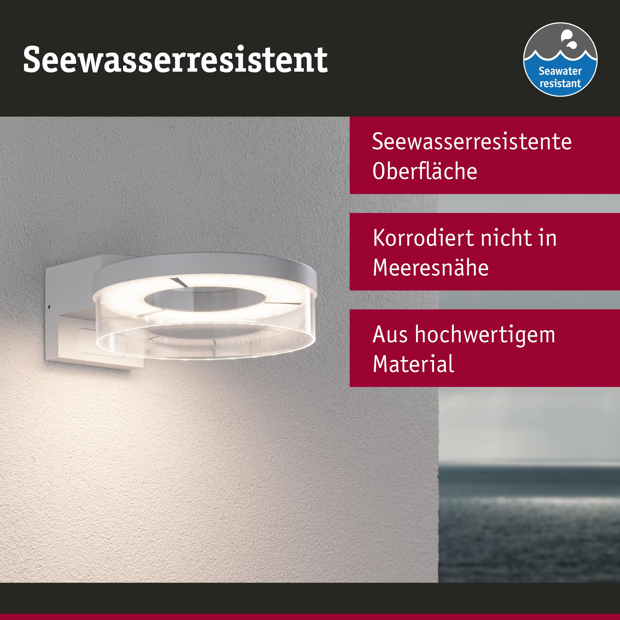 Paulmann 93112 LED Außenwandleuchte Capera Bewegungsmelder IP44 231mm 3000K 8 / 1x1,2W 700lm 230V Weiß Aluminium