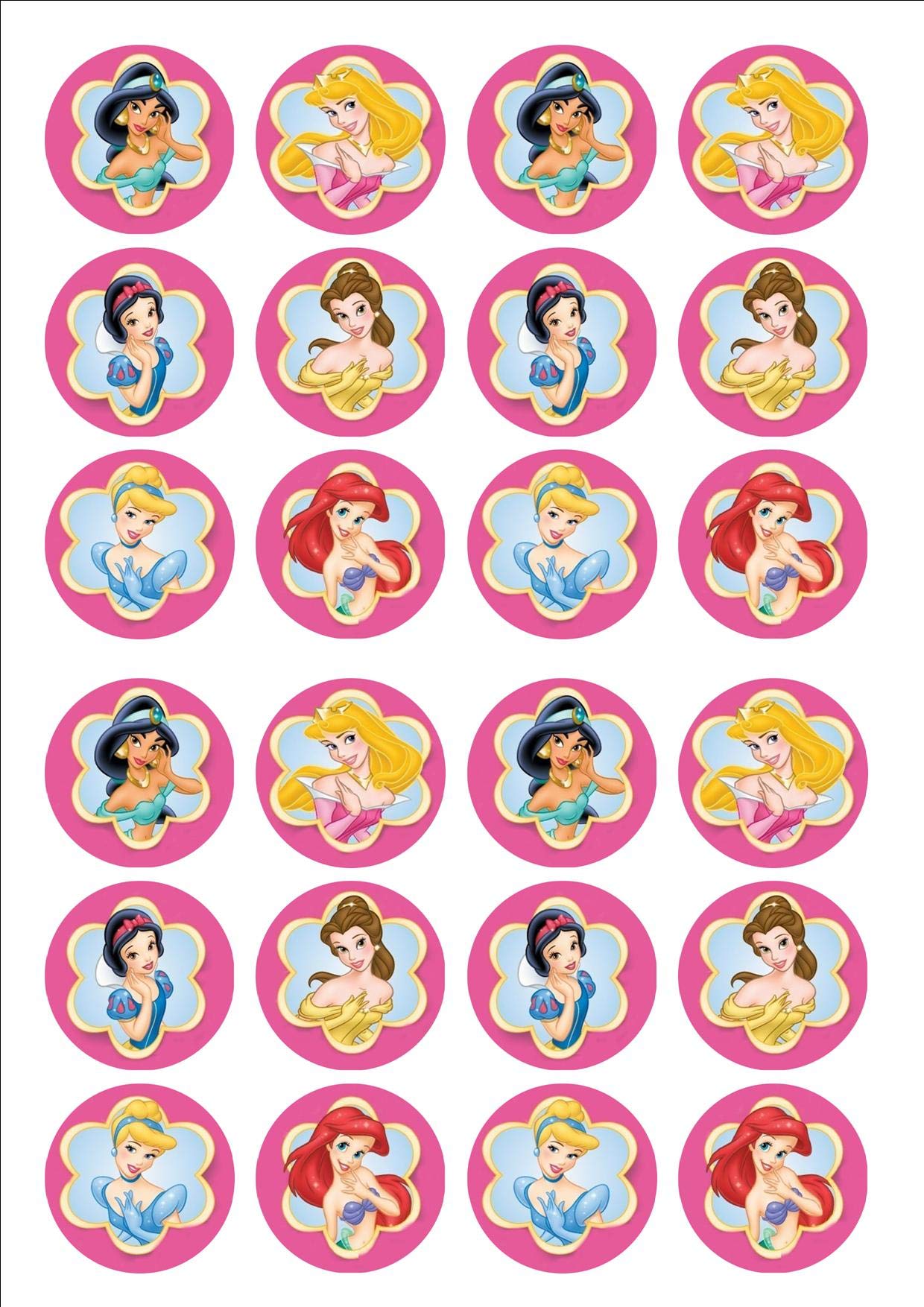 Disney Princess 24 Fairy Cake Toppers on Icing, Wafer Paper or Card D001 (Wafer Card)