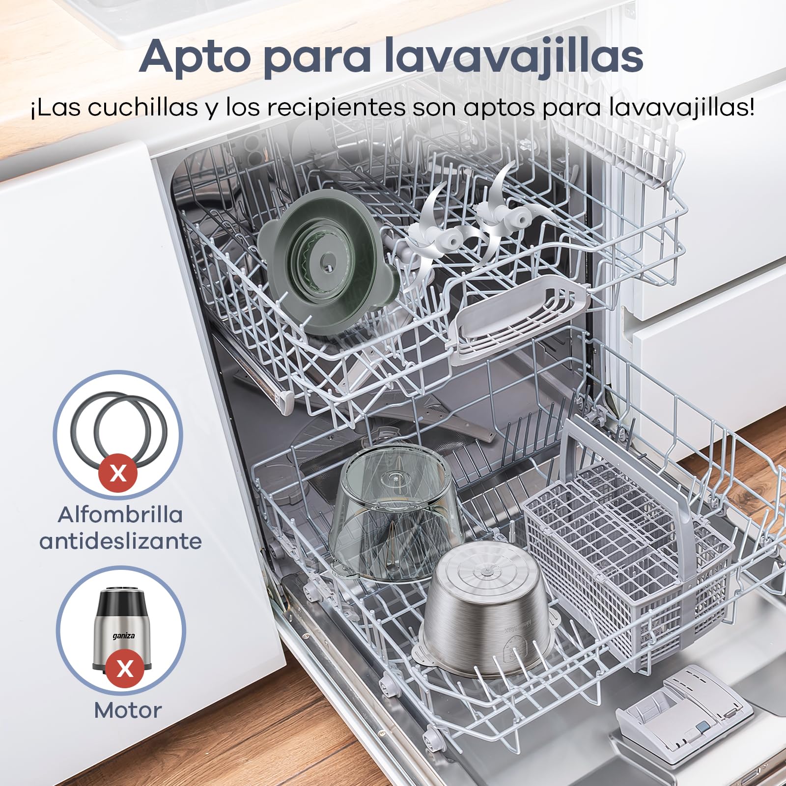 Ganiza Picadora de carne eléctrica, procesador de alimentos con 2 recipientes (1,8 L + 1,8 L), 2 cuchillas dobles, 2 velocidades, picadora eléctrica multifuncional para carne, verduras y frutos secos