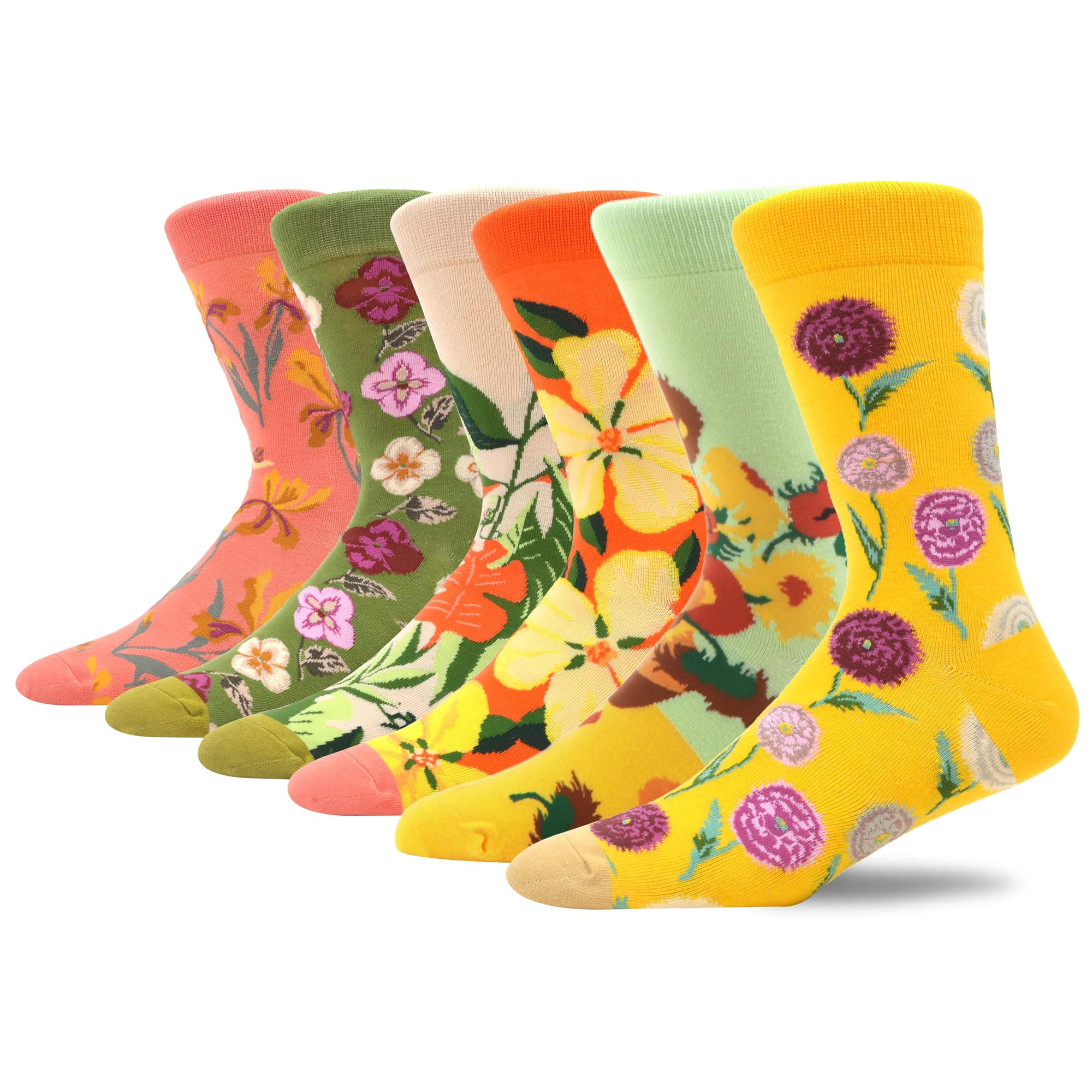 Women's Colorful Funny Novelty Patterned Combed Cotton Crew Socks 6 Packs