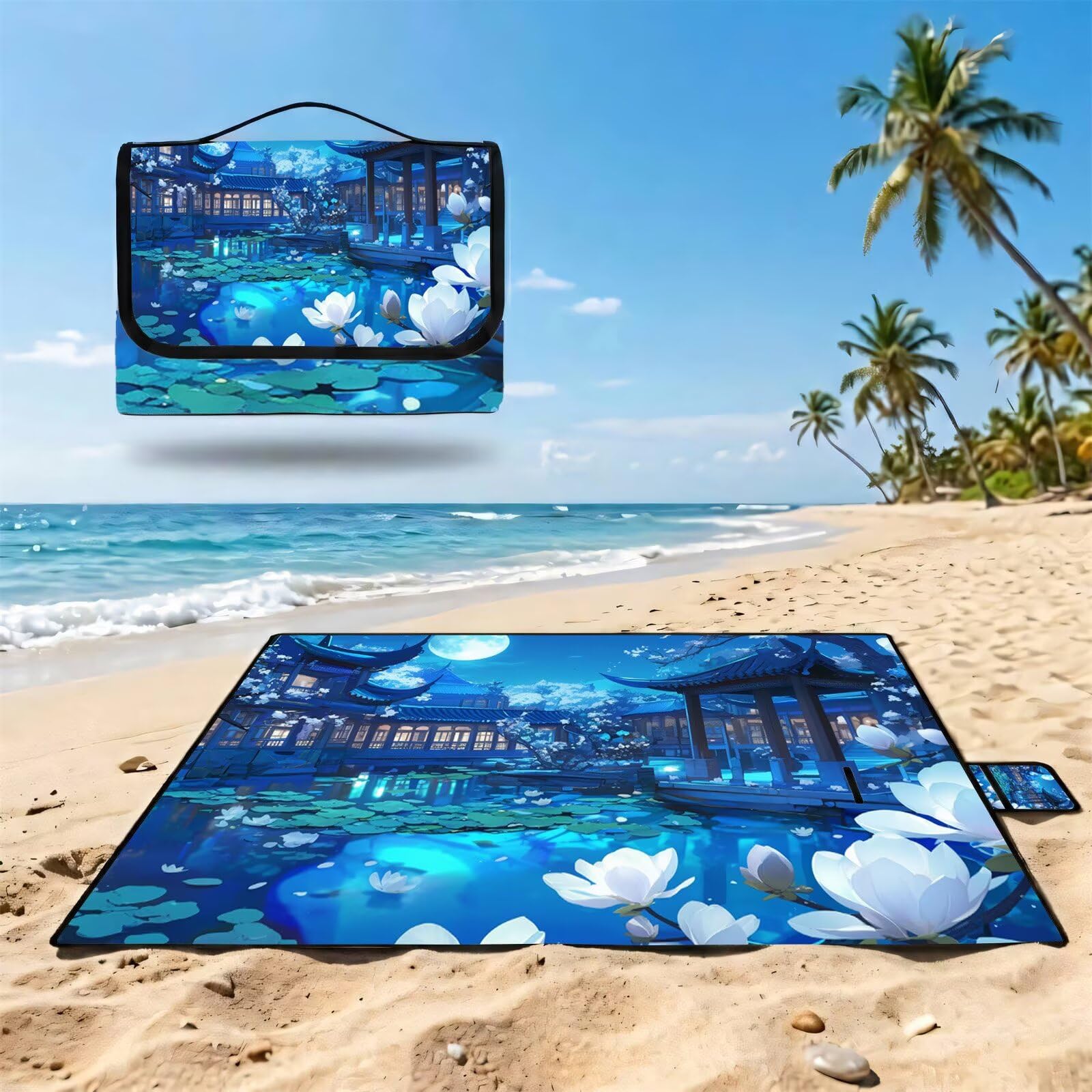 Coperta de Picnic 150x200 cm, Giappone Manta Picnic Impermeable Anti-Sabbia Manta de Playa Pieghevole, Outdoor Picnic Blanket per Spiaggia, Camping, Giardino, Trekking - Flower FZ-87