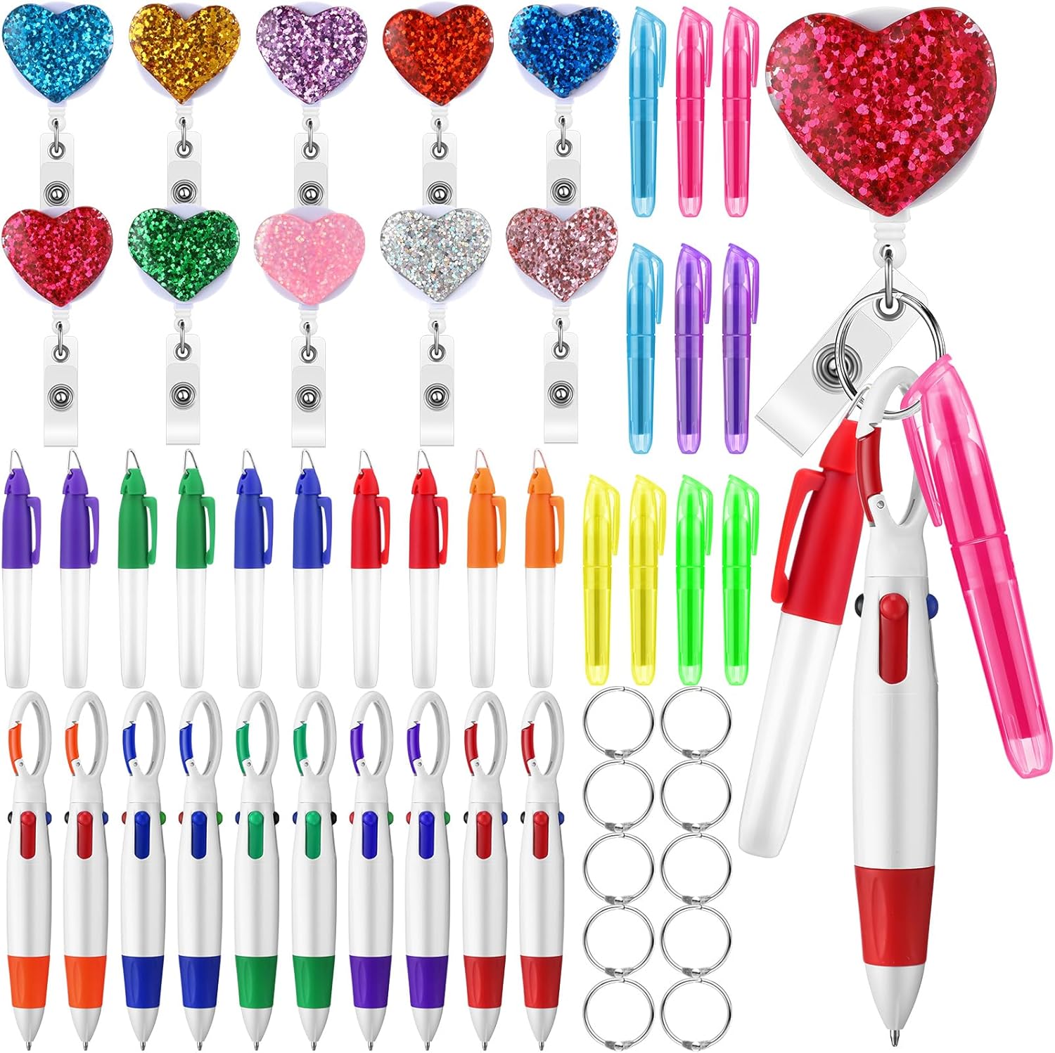 Harloon 50 Pcs Nurse Badge Reel Pen Set Nurse Week Appreciation Graduation Gift Mini Highlighter Pens Accessories Bulk Retractable Markers for Doctor Medical Hospital Office Coworkers(Classic)