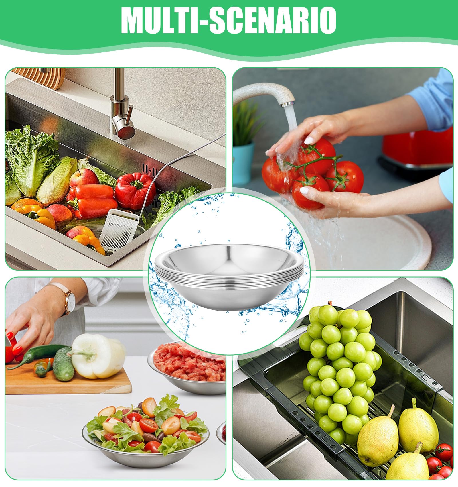 HOFURME 12 Pack Small Stainless Steel Bowls, 7.08 Inch Wide Kitchen Metal Bowl with Flat Base, Prep Bowls For Meal Prep, Cooking, Serving, Baking - Image 7