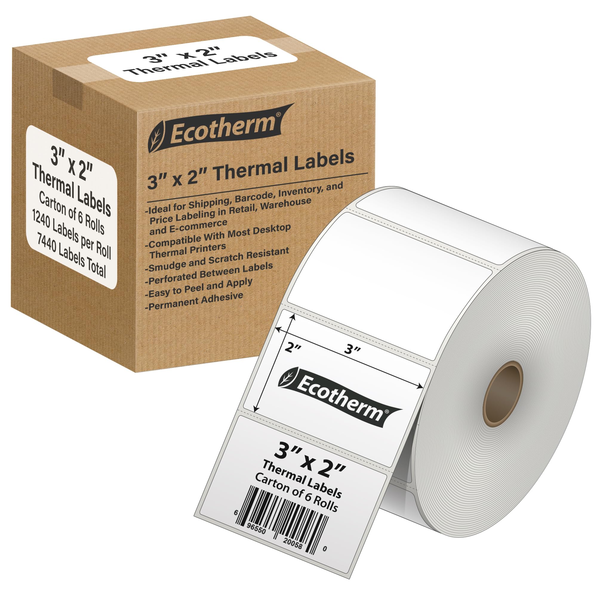 3 x 2 bezpośrednie papierowe naklejki termiczne - 7440 etykiet - 1240 etykiet na rolkę - 6 rolek - do drukarek termicznych Datamax, Intermec, Sato, TSC, Zebra Direct