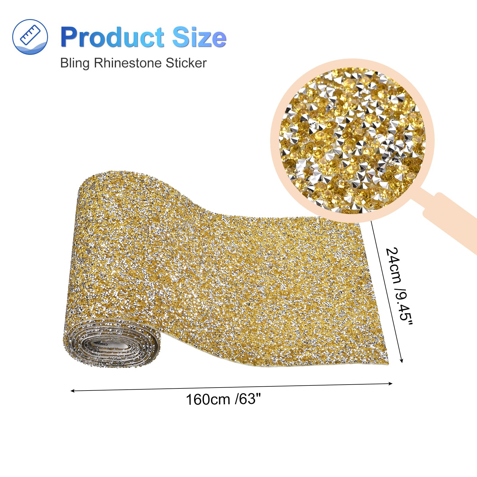 sourcing map Pegatinas de Estrás Brillantes, Pegatinas de Decoración de Resina Autoadhesivas con Lámina de Cristal Brillante Amarillo Plateado para Manualidades y Decoración