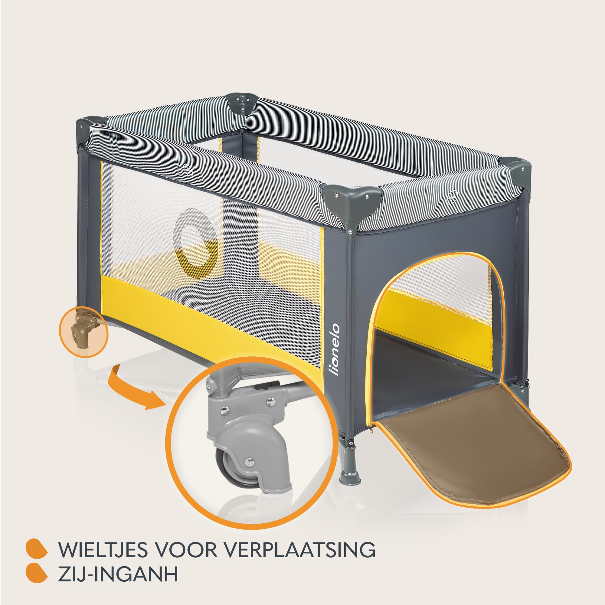 LIONELO LENE 2in1 Reisbedje en Box voor Baby, Vanaf Geboorte tot 15 kg, Inclusief Transporttas, Zij-ingang met Rits, LockGuard Veiligheidssysteem, Snel Opvouwbaar, Wielen met Rem Ledikant (Groente