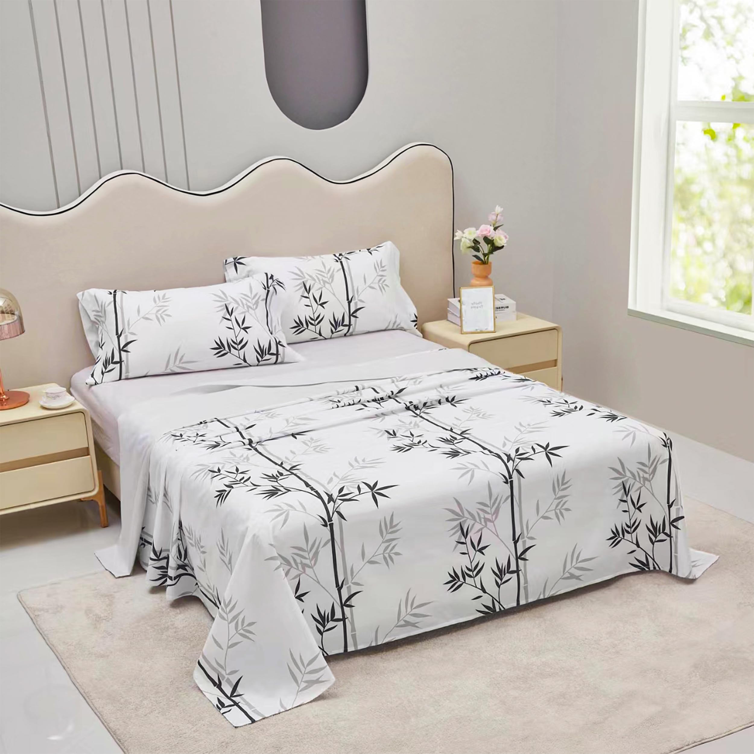Etrexonline Conjunto de Sábanas 4 Piezas Cama 150 cm - Microfibra Ultra Suave Incluye 1 Bajera 150x200+28 cm, 1 Encimera 230x270 cm, y 2 Fundas de Almohada 50x90 cm - Color Bambú