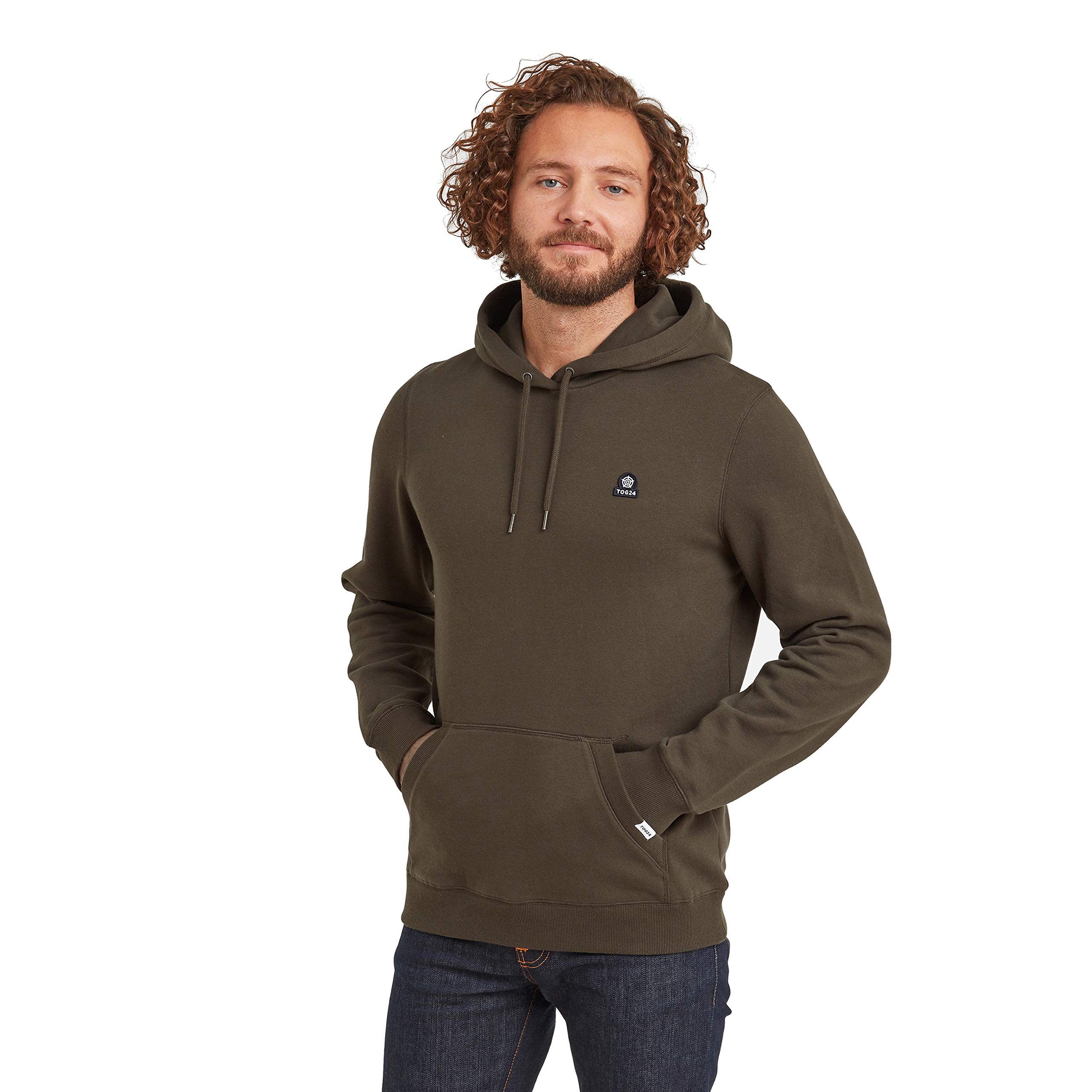 Tog24 Men's Dark Khaki Akerman Supersoft Cotton Rich Hoody With Cosy Kangaroo Pocket And Chunky Drawcord Hood