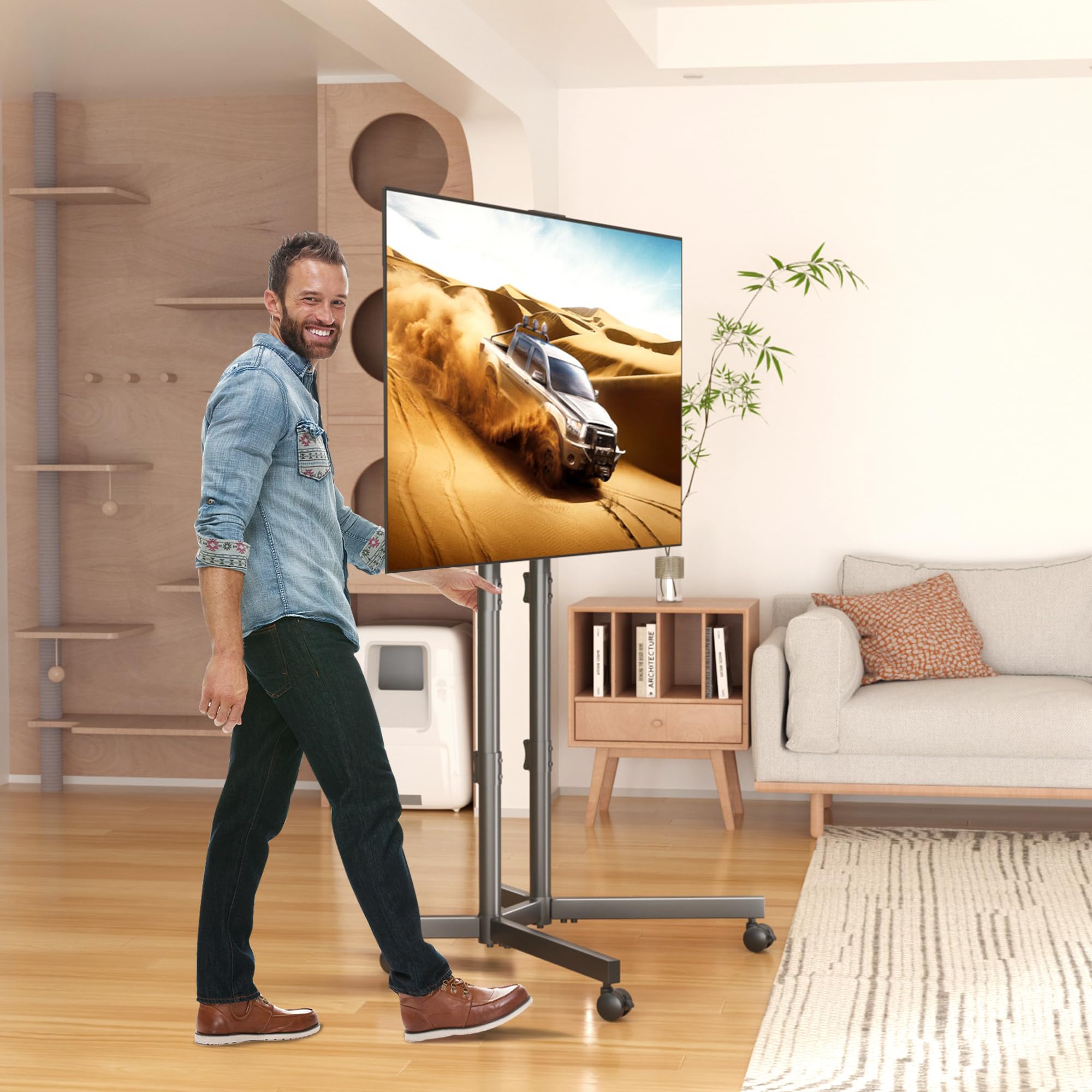XINLEI Stojak pod telewizor, kółka do telewizorów o przekątnej 32-75", płaski, zakrzywiony panel, do 40 kg, regulacja wysokości, maks. VESA 600 x 400