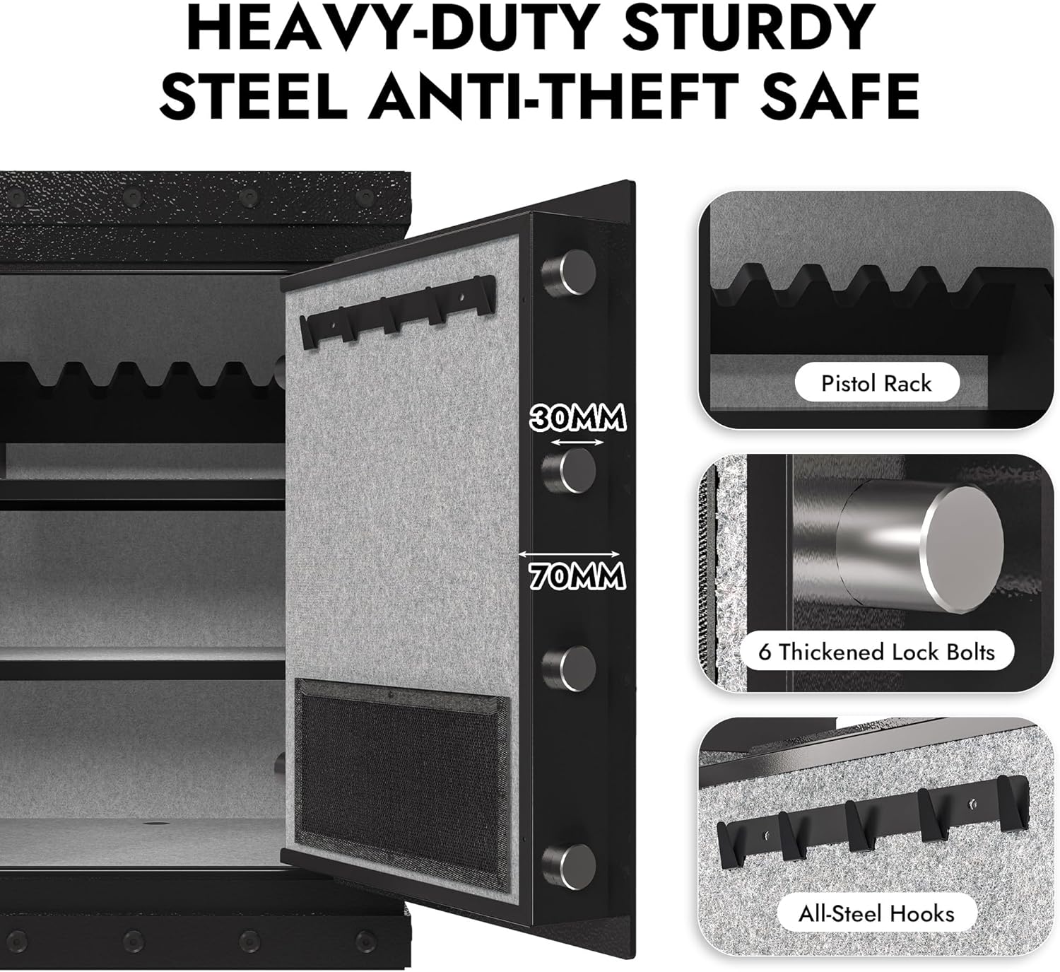 Heavy Duty Large Home Safe - Alloy Steel Safe Box Biometric Fingerprint Security Safes with Hidden Lock Box, Adjustable Shelf, Pistol Rack, Safes for Document Money Handgun, 3.5 Cu Ft