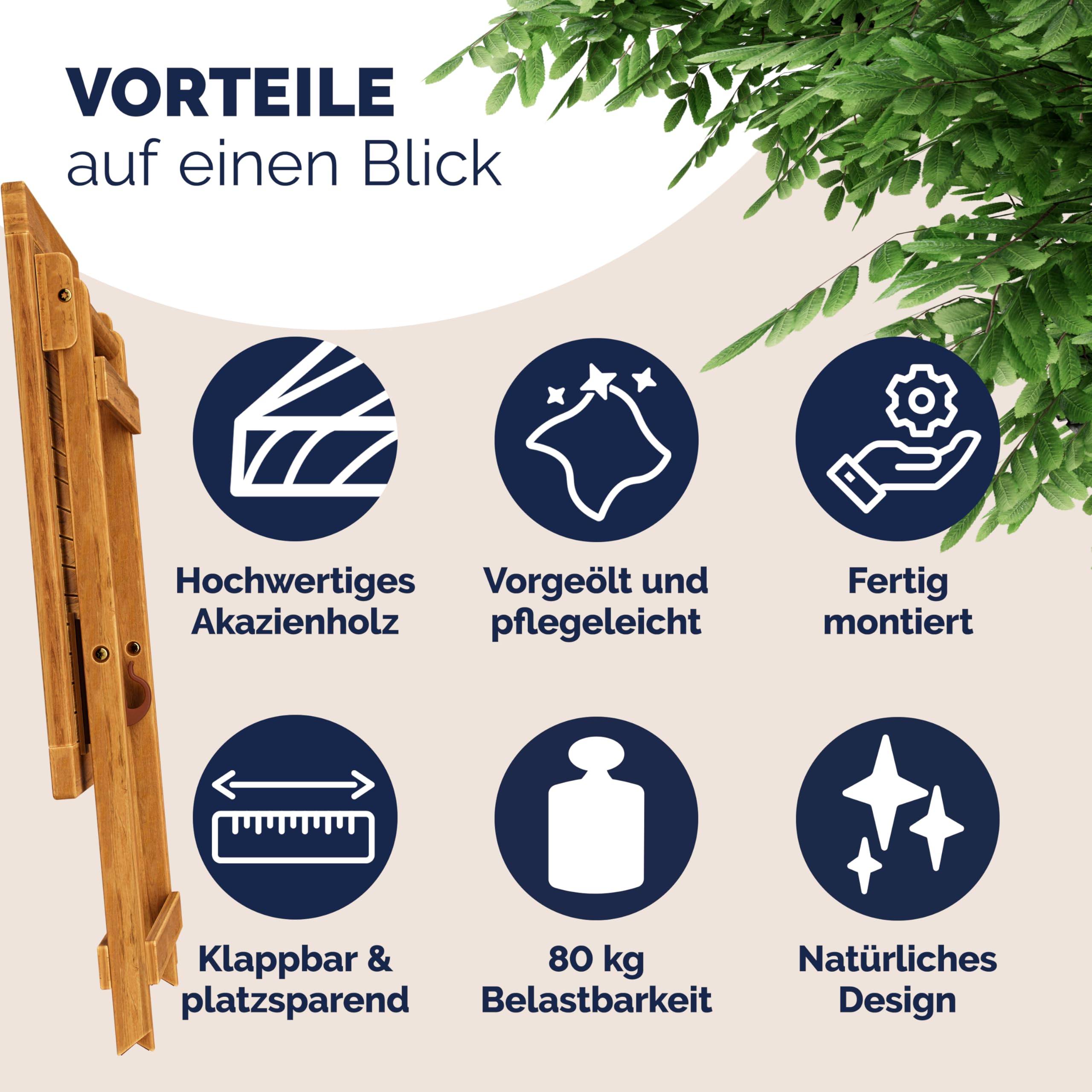 Casaria® Gartentisch Balkontisch Wetterfest Klappbar Holz 70x70cm 80kg Belastbarkeit Balkon Garten Terrasse Tisch Klapptisch Pflanztisch Akazie Braun