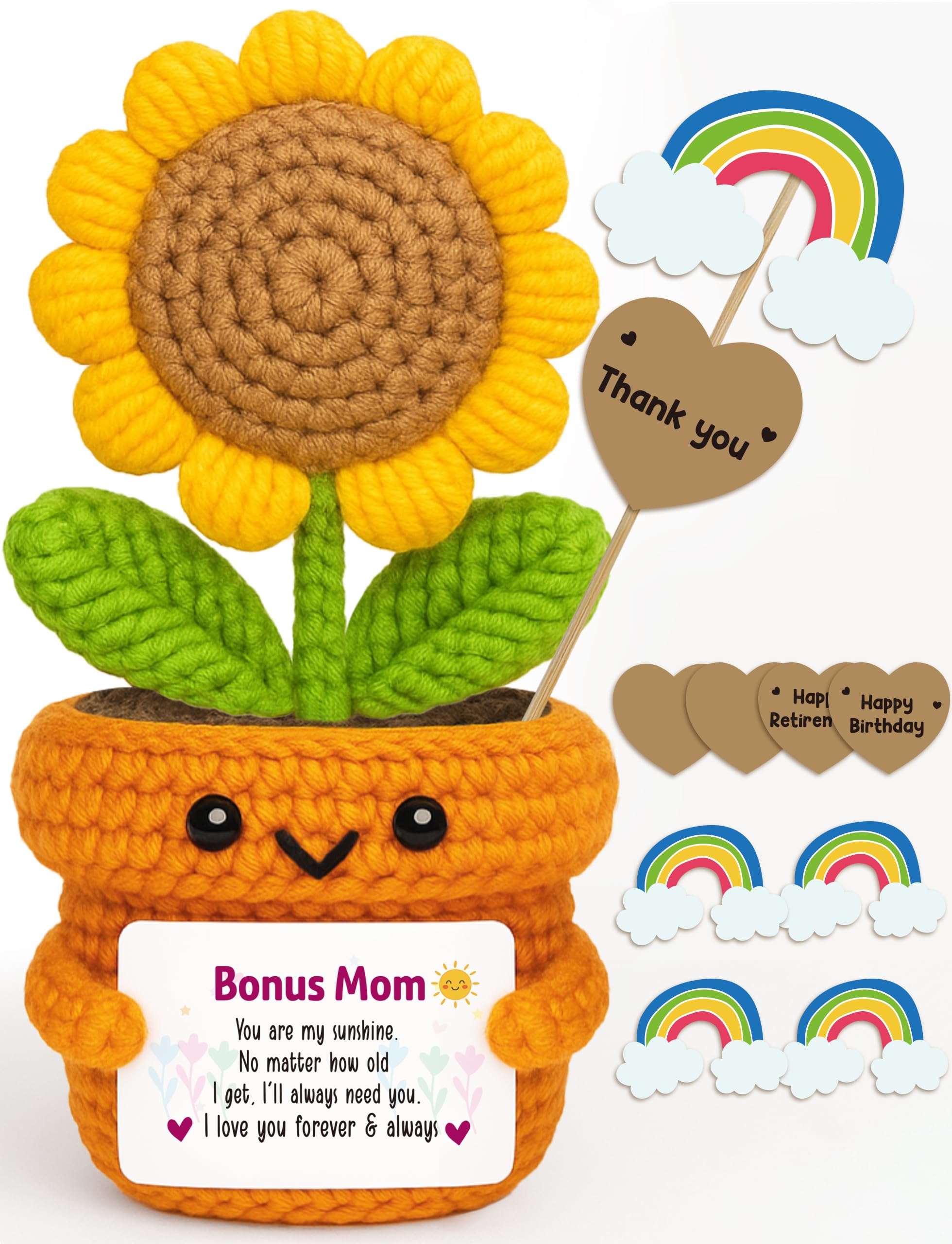 Christmas Bonus Mom Gift, I Love You Stocking Stuffers for Moms Step Mama Mothers in Law, Heartfelt Keepsake Cute Crochet Sunflower Desk Decor for Stepmom Birthday, Mother’s Day