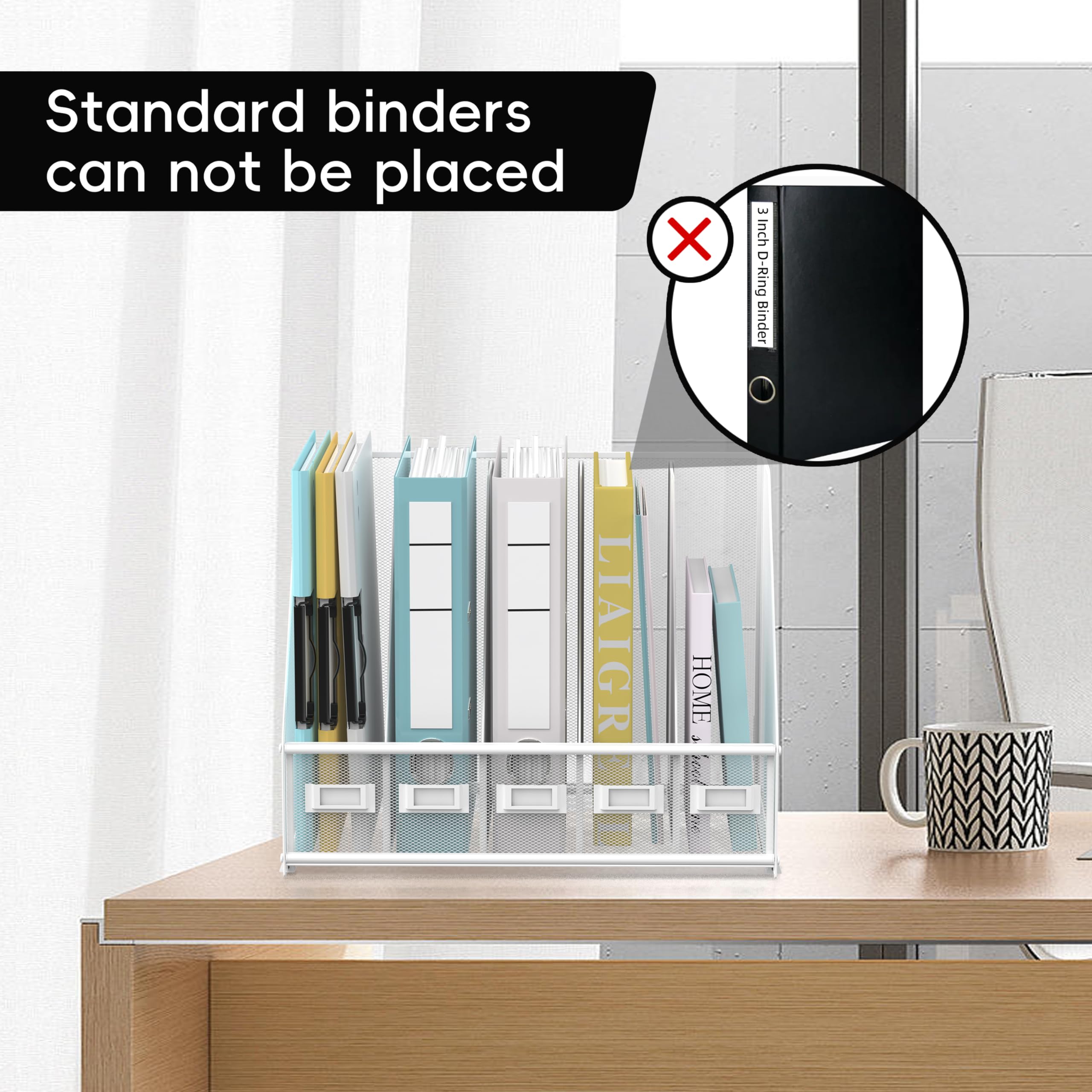 SUPEASY Schreibtisch Organizer Metall Schreibtisch Magazin Aktenhalter mit 5 vertikalen Fächern Rack Datei Organizer für Büro Desktop, Home Workspace, Weiß
