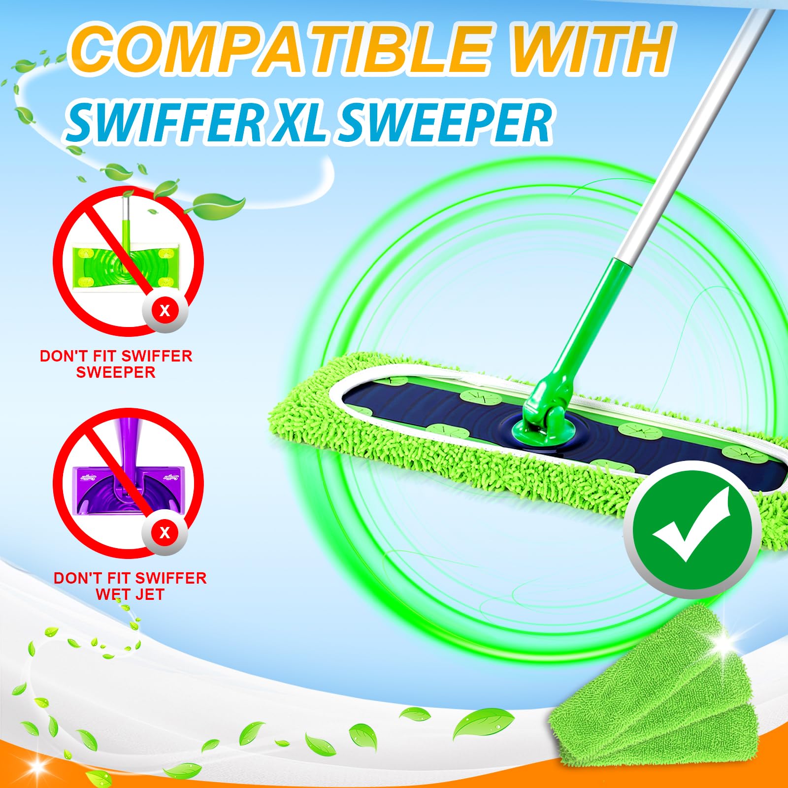 Yicotira Lot de 4 serpillères réutilisables en microfibre pour balai Swiffer – Chiffons de balayage secs et chiffons humides pour le nettoyage de la maison – Tampons humides lavables pour nettoyer les
