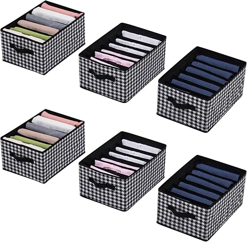 Paquete de 6 organizadores grandes de ropa para armario, organizador de armario de 6 rejillas para jeans, pantalones, camisetas, ropa interior,