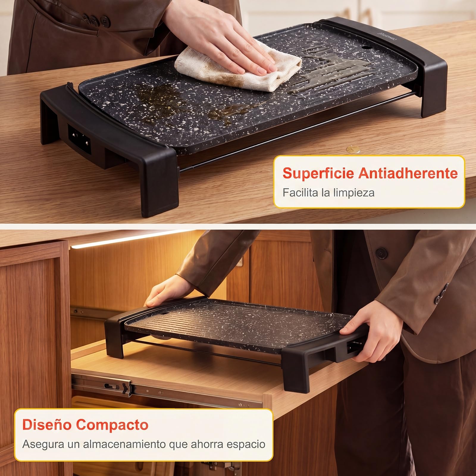 COSTWAY 2150W Plancha Eléctrica con 2 Zonas de Cocción, 54 x 25 x 8 cm | Parrilla de Barbacoa con Temperatura Ajustable, Superficie Cocción Antiadherente, Recogegrasa, Grill 2 en 1 Interior Exterior